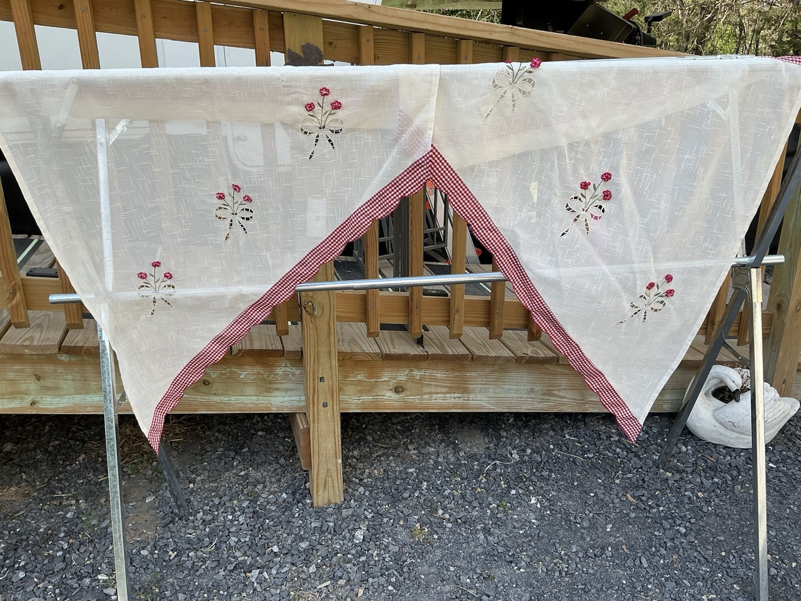 Sheer 3D Floral Red Gingham Check Cottage Core Swag Valance Panels 30×36” A39