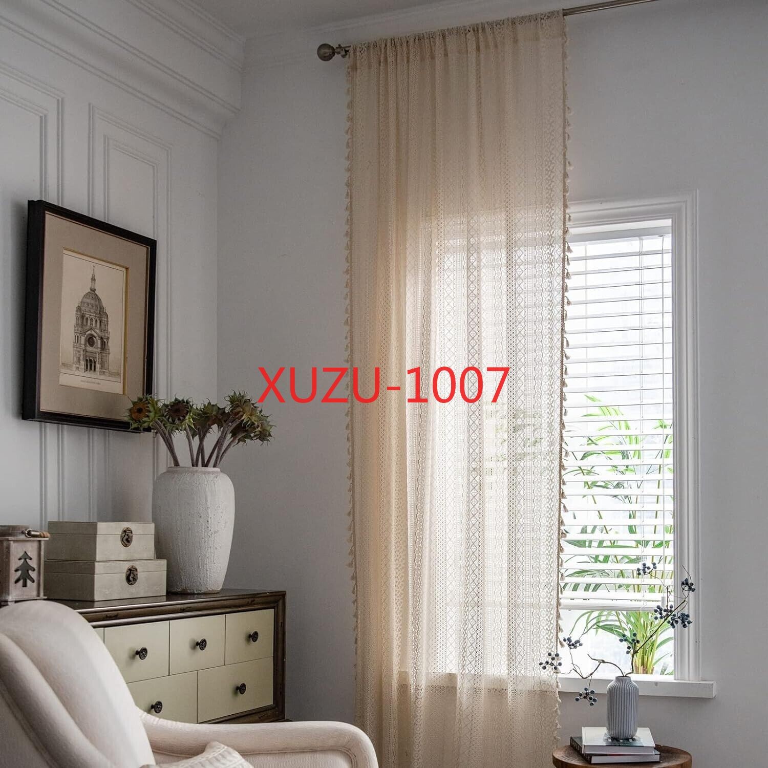 Crochet Lace Curtain Panels Window Drapes Bedroom Living Room Rod Pocket Rustic