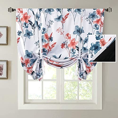 100% Blackout Tie Up 42″W x 45″L (Pack of 1) Cattleya in Stone Blue/Coral
