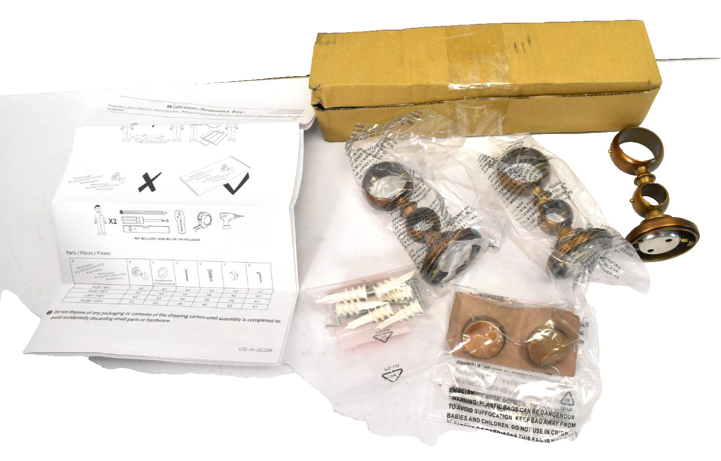 Williams Sonoma 4 Piece 1.25″ Traditional Gold Rod Support Metal Brackets