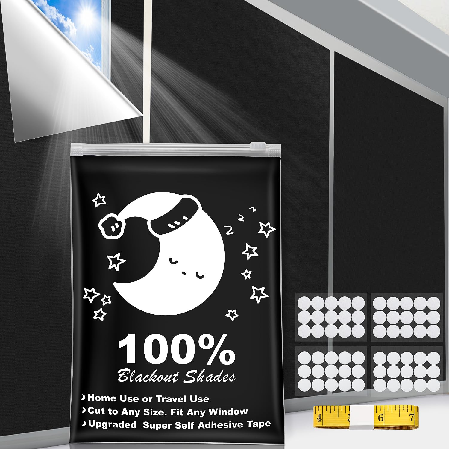 118×57 Inch Portable Blackout Curtains 100% Blackout Blinds Temporary Shades