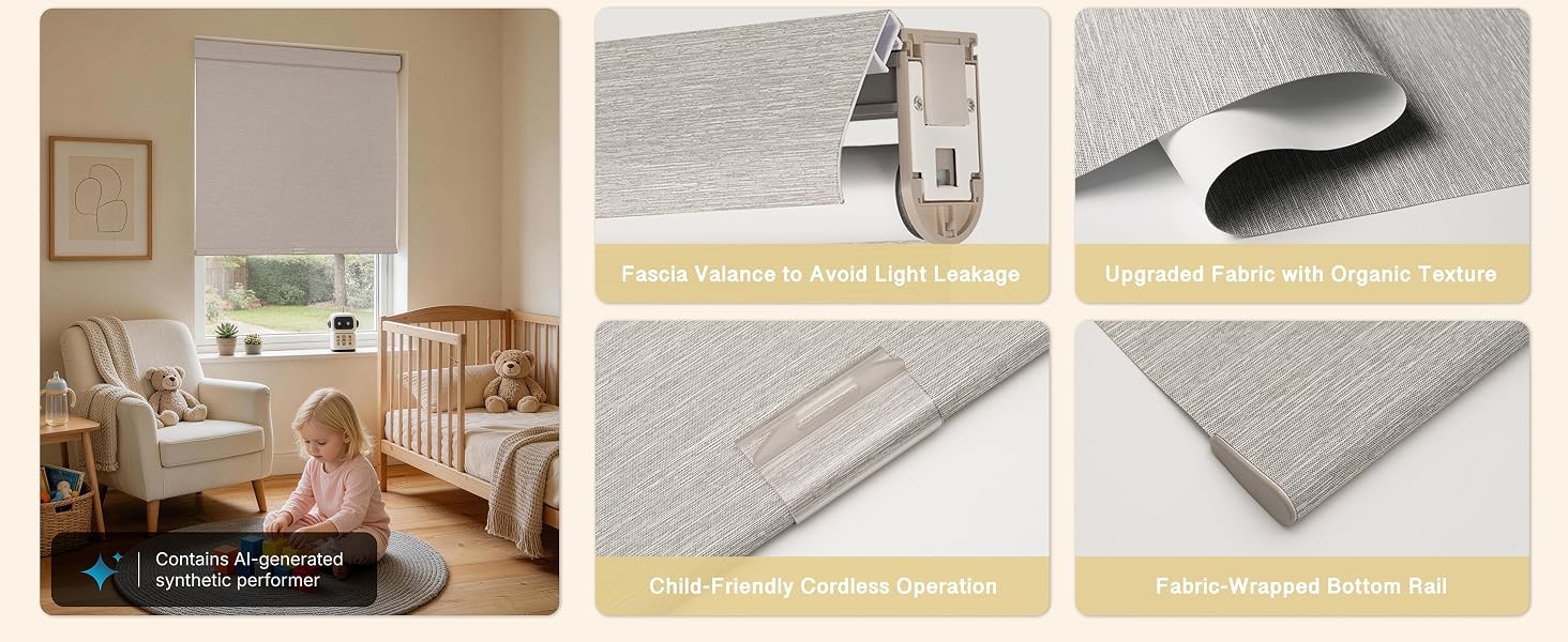 Blackout Roller Shades with Valance for Bedroom,White,46″ W X 72″ H | No-Drill
