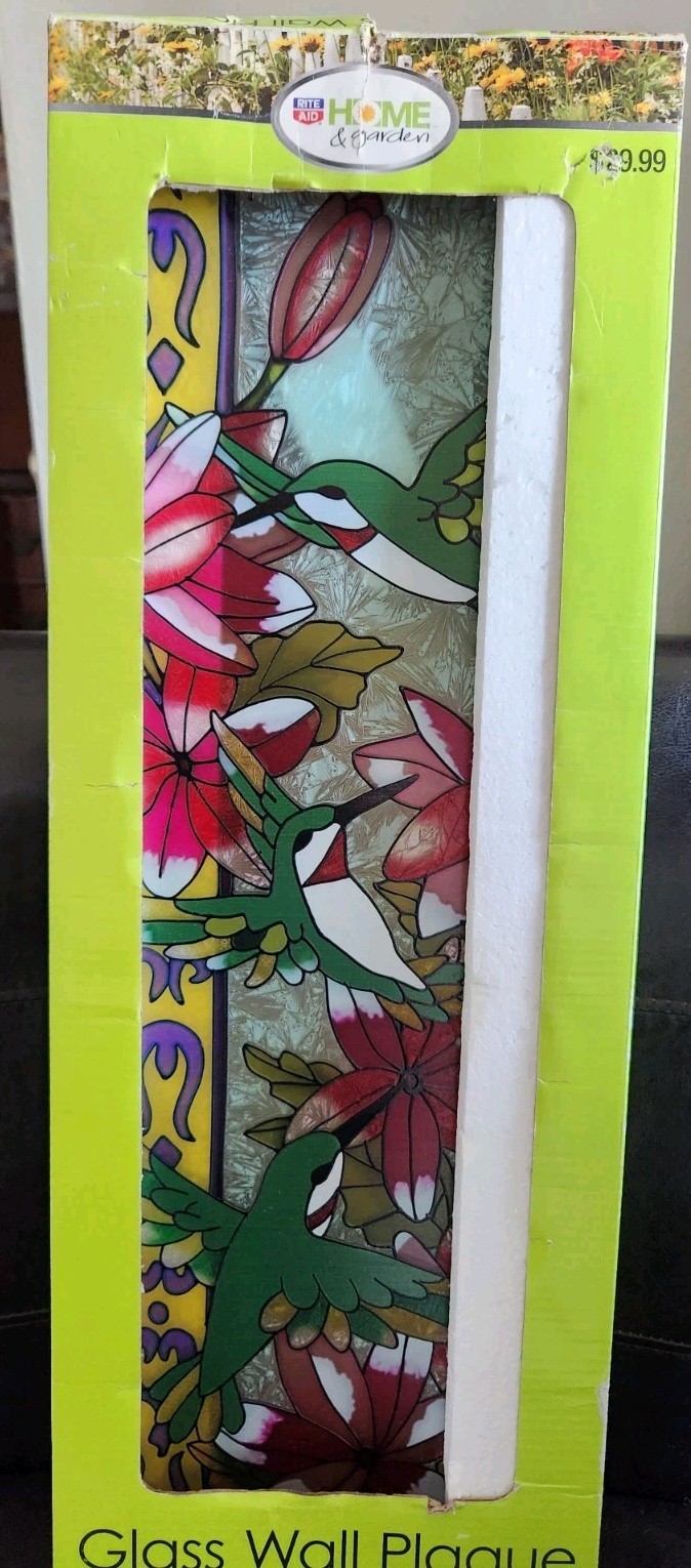 Hummingbird Stained Glass Window Panel – Hanging Art Decor Bird Floral New