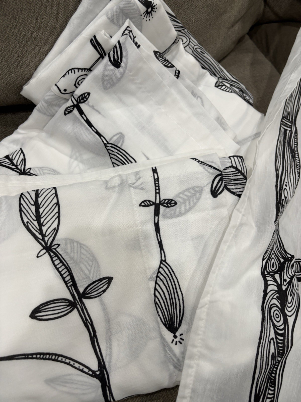 Four Panels Of Ikea Black And White Birds On A Tree Curtains 57 By 98 Inches