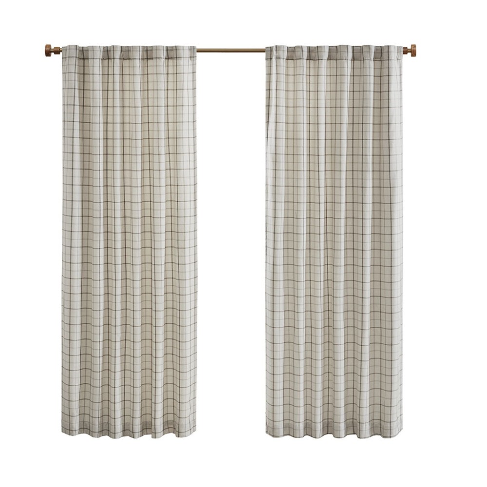 Plaid Rod Pocket and Back Tab Curtain Panel with Fleece Lining Natural 50×95″