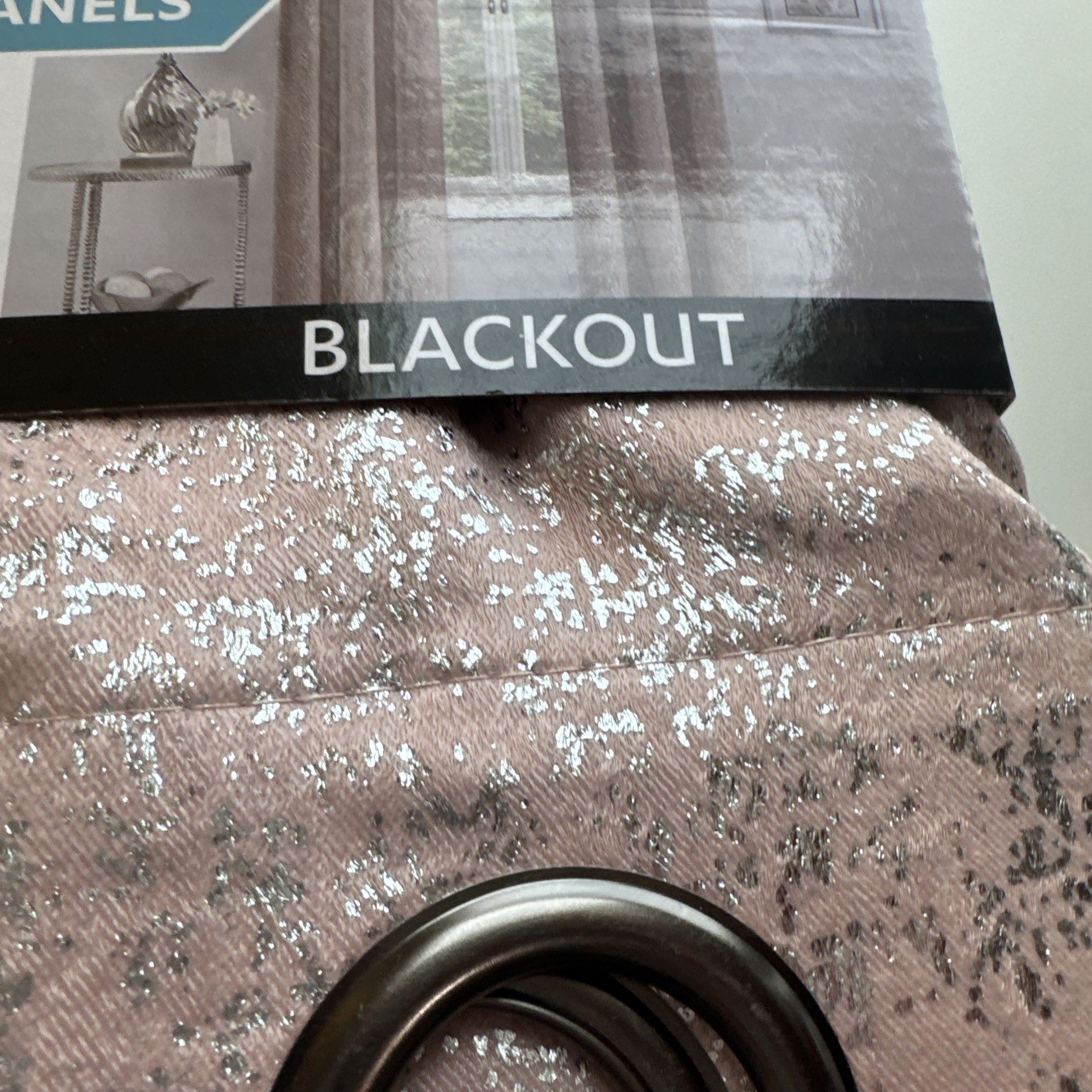 Blackout Curtains, Metal Gromets, Blush With Silver pattern. Set of 2 Panels.