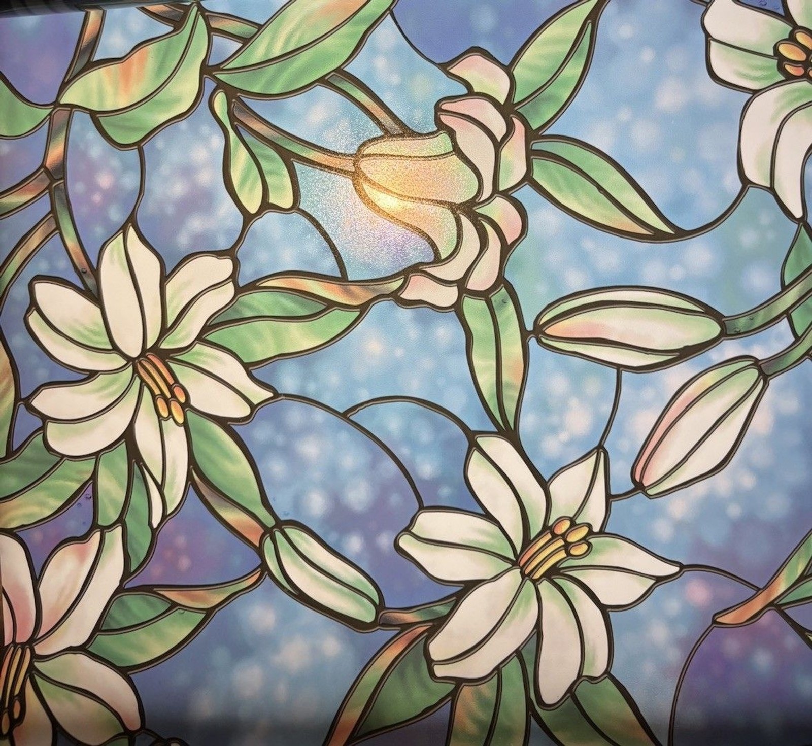 1 Roll Window Cling 18″Wide Orchids Blue Privacy Glass Self Adhesive Decal