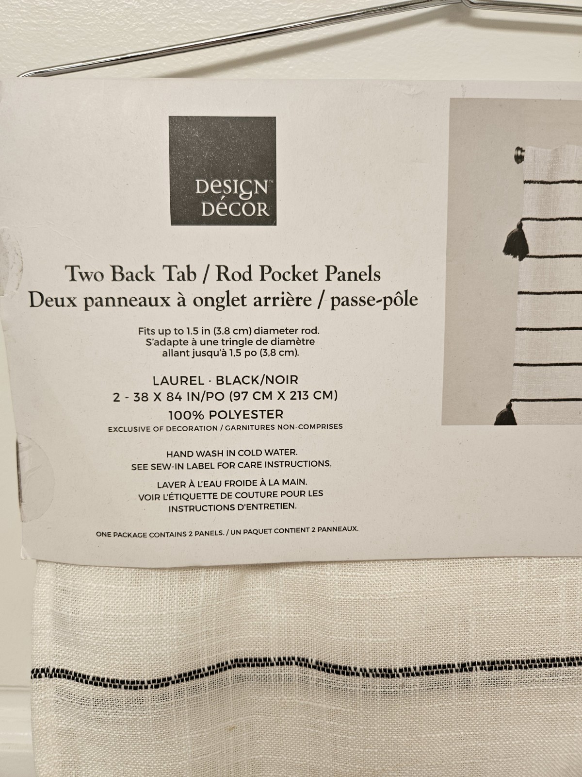 Linen White Curtains With Black Stripes And Tassels
