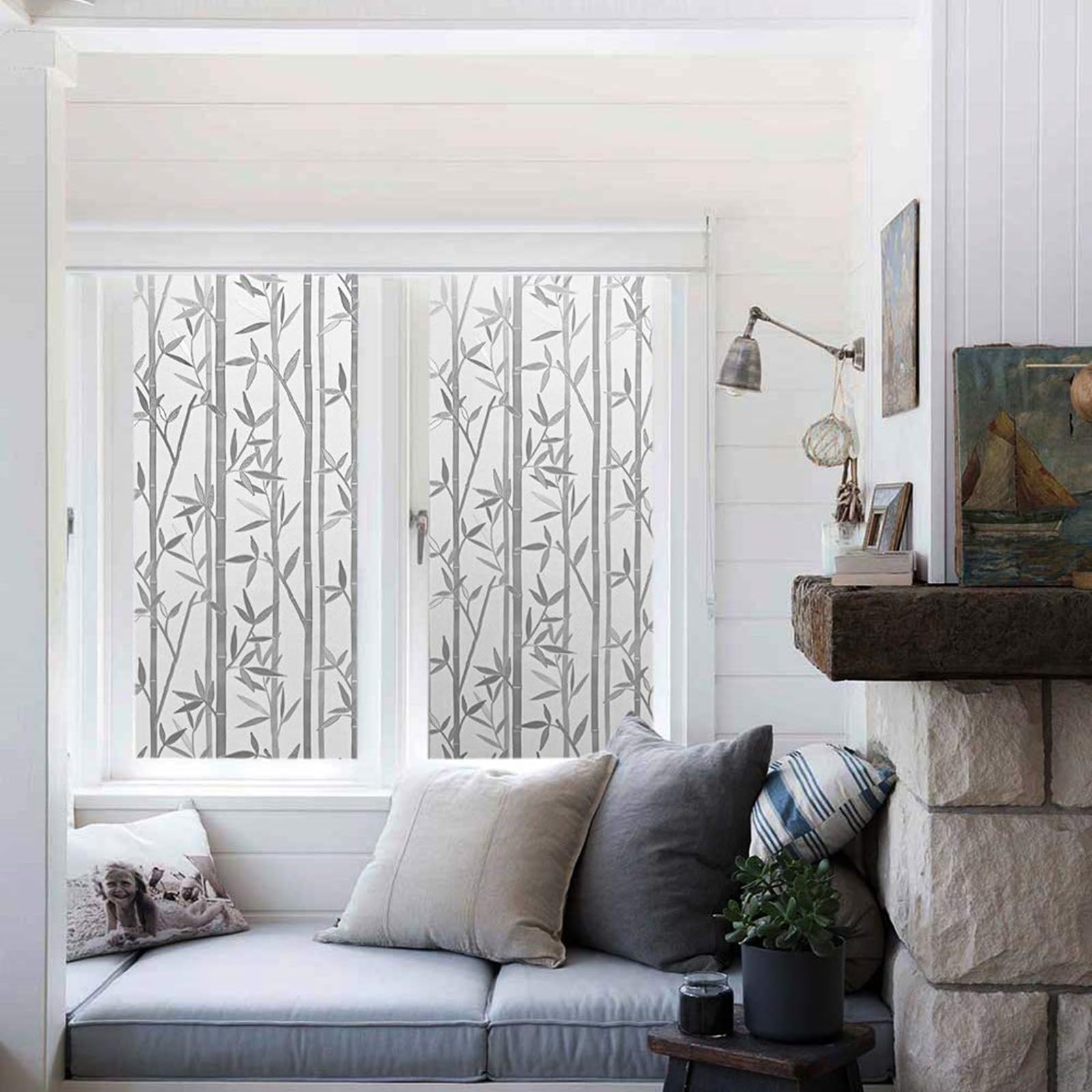 Lemon Cloud Window Privacy Film, Stained Glass 17.5 x 78.7 Inch, White