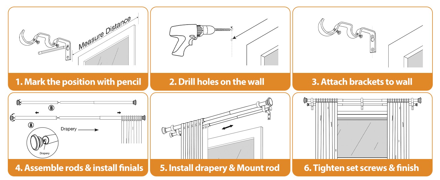 1 Inch Double Curtain Rods 66 to 120 Inches (5.5 to 10ft), Heavy Duty Decorative