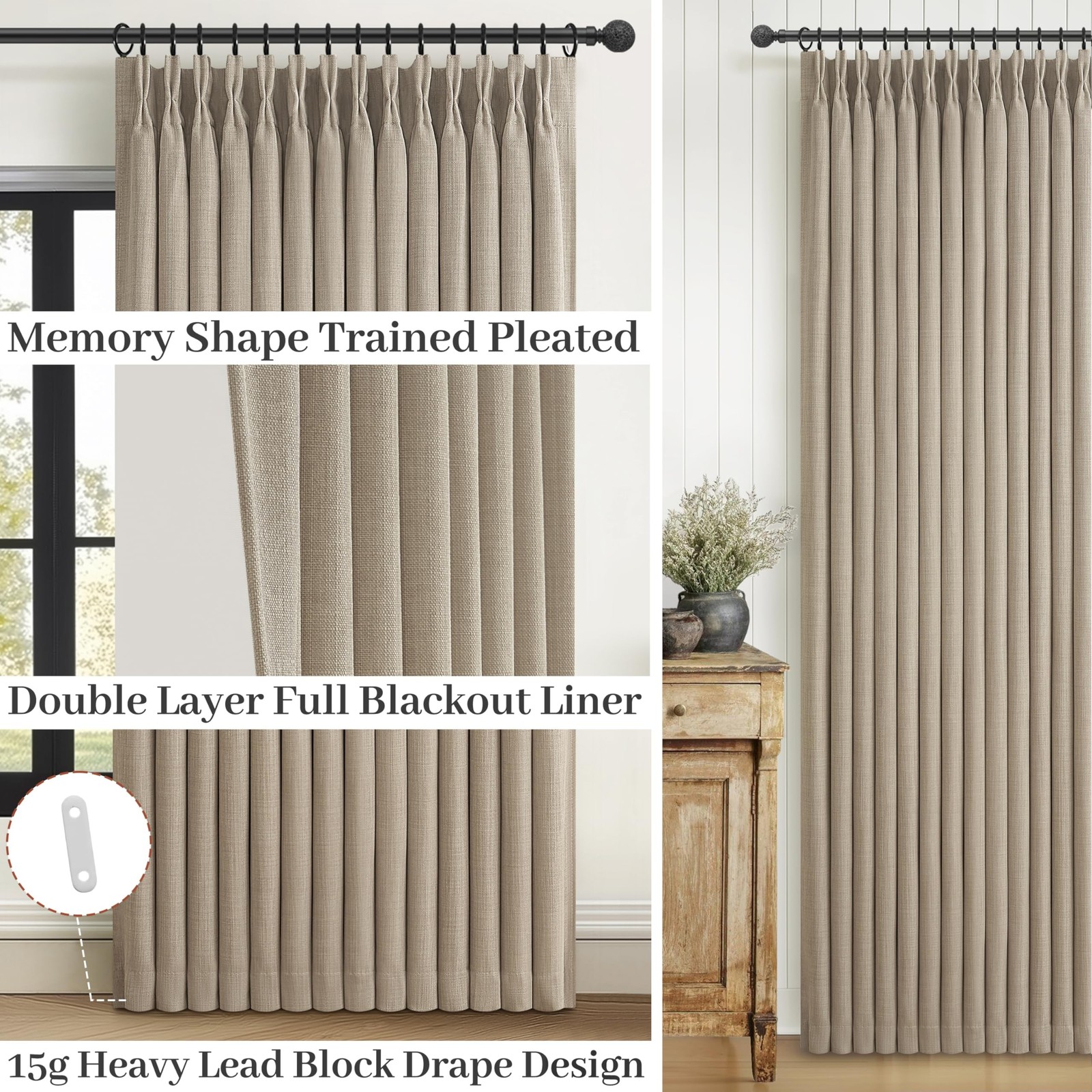 Unique Black Out Thick Linen Privacy Curtains 105 Inches Long for Room Divide…