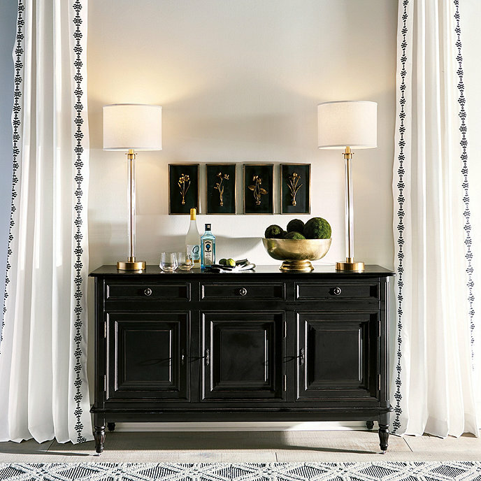 Ballard Designs Aria Embroidered Drapes Set 2 White Black 108 Curtains Pair New.