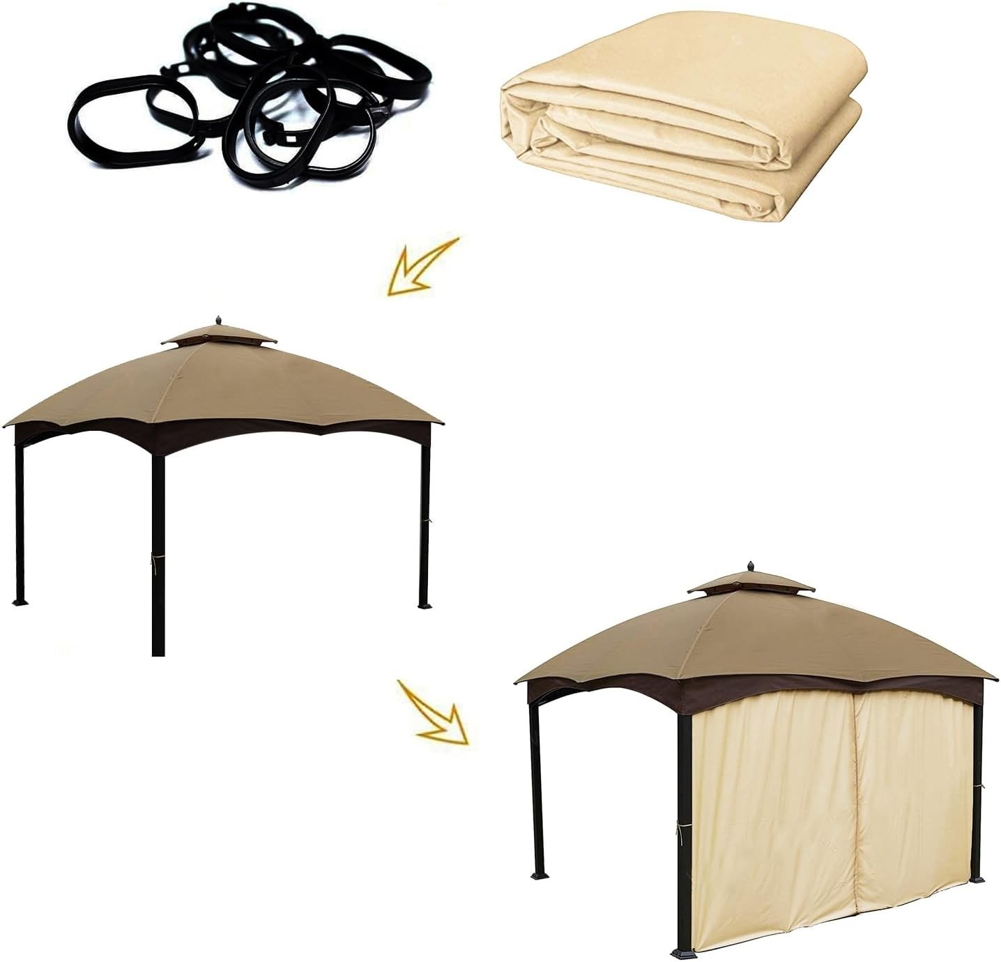 Universal Replacement Privacy Curtain for 10′ x 10′ Gazebos – Elegant Beige