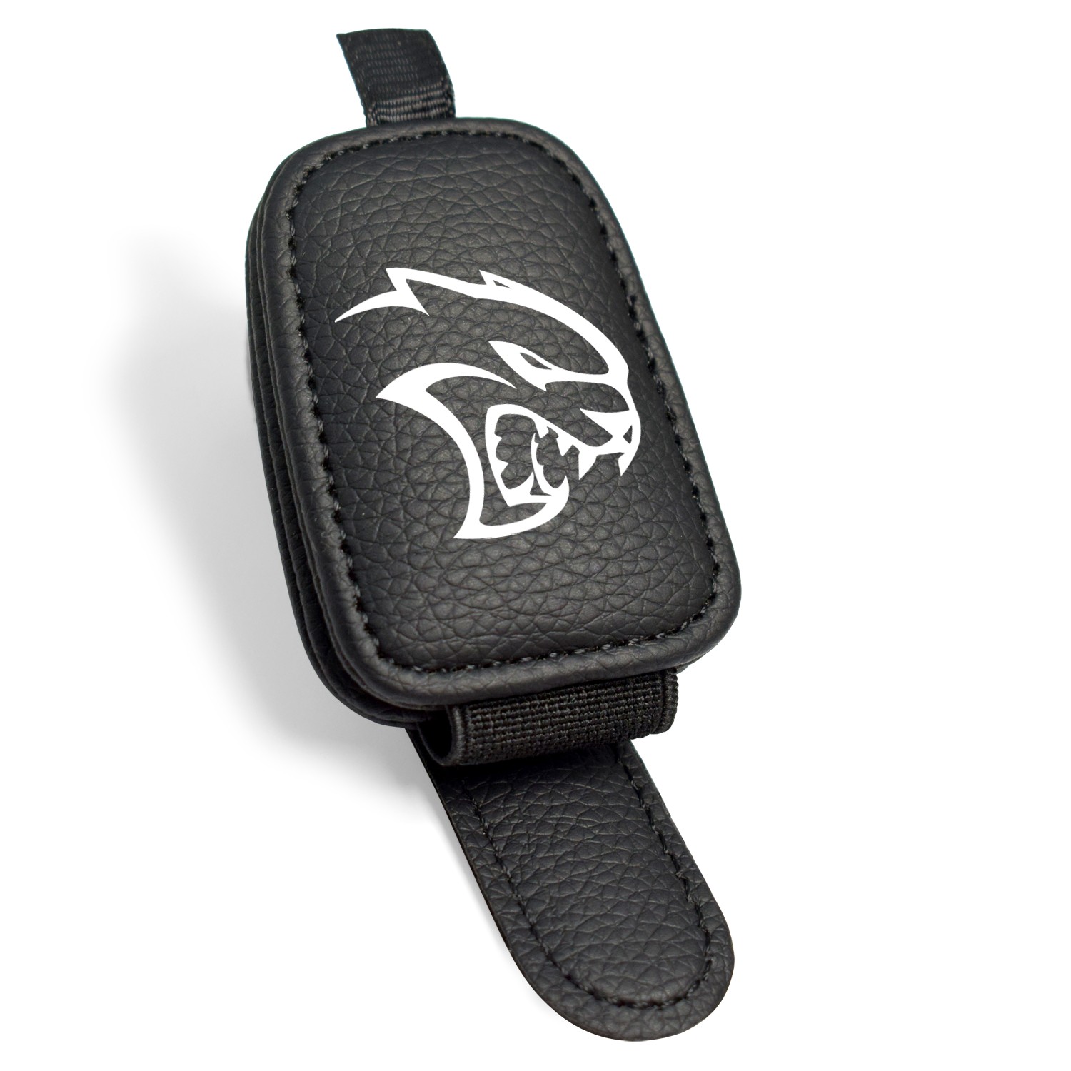 Dodge SRT Hellcat Rectangle Black Leather Magnetic Sunglass Sun Visor Holder
