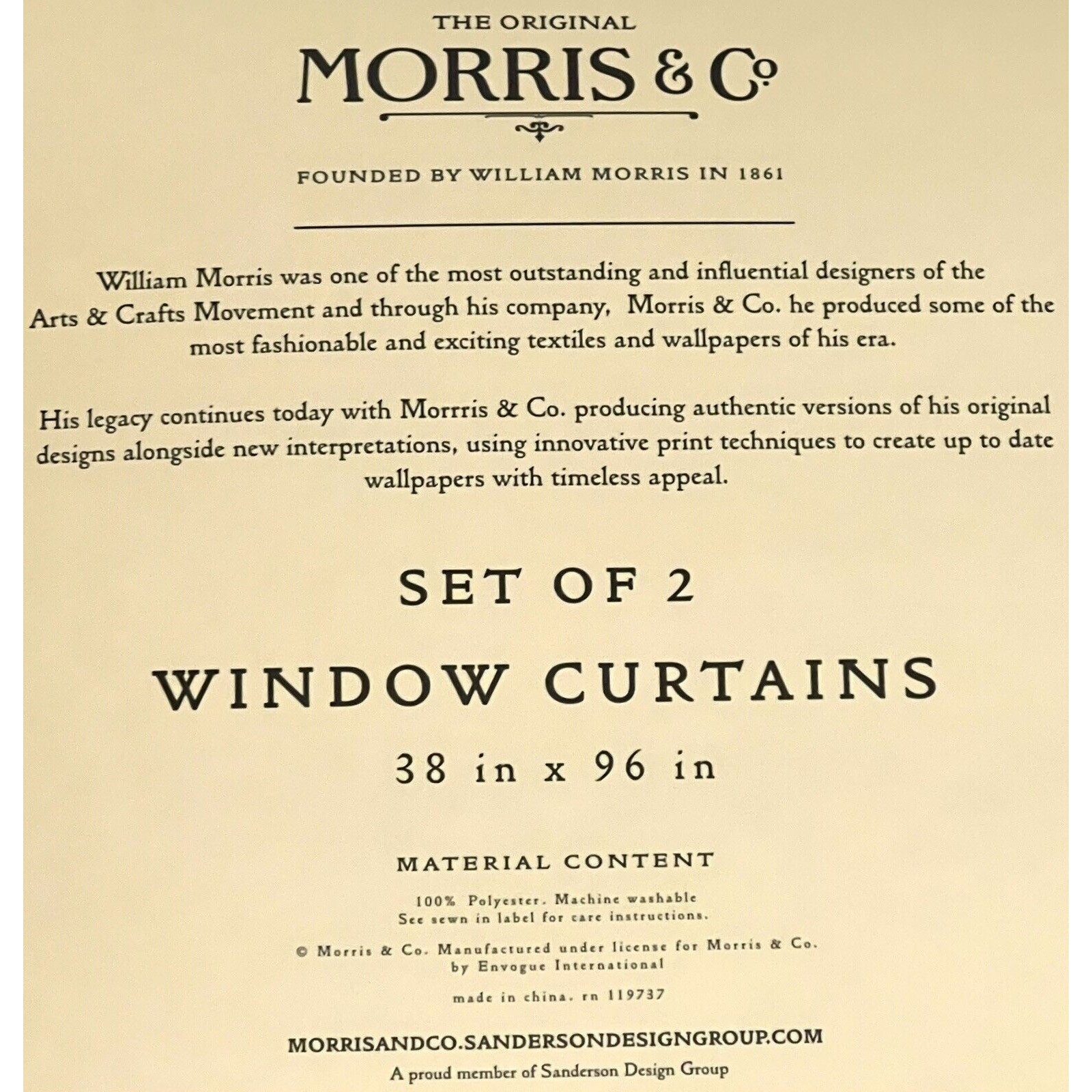 William Morris & Co. Window Curtains Panels Set 38 X 96” Strawberry Thief
