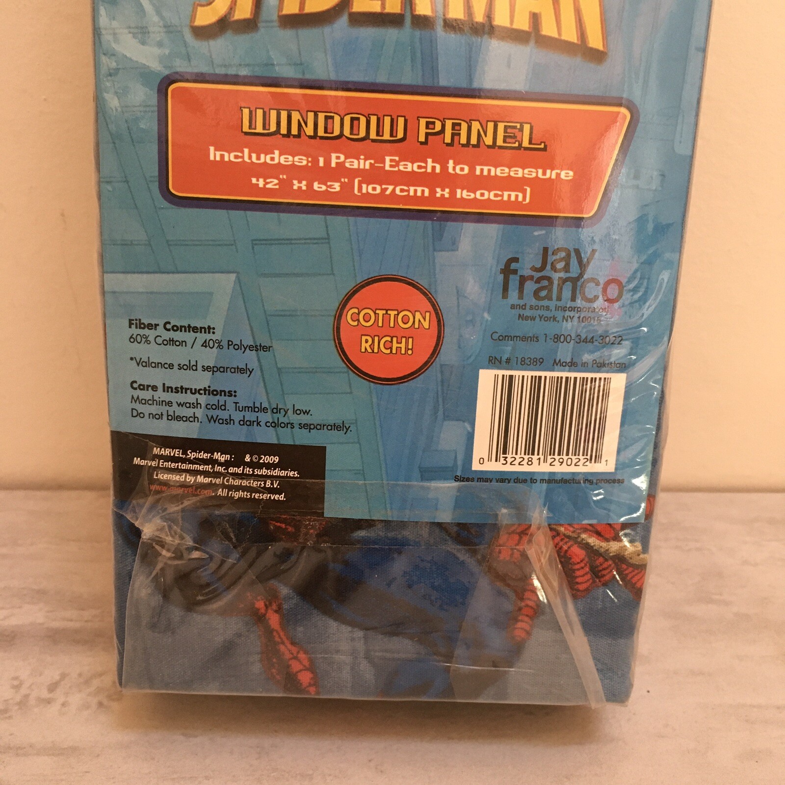 NIP 2009 Jay Franco Marvel Spiderman’ 42″ x 63″ Curtain Panel Pair Child Room