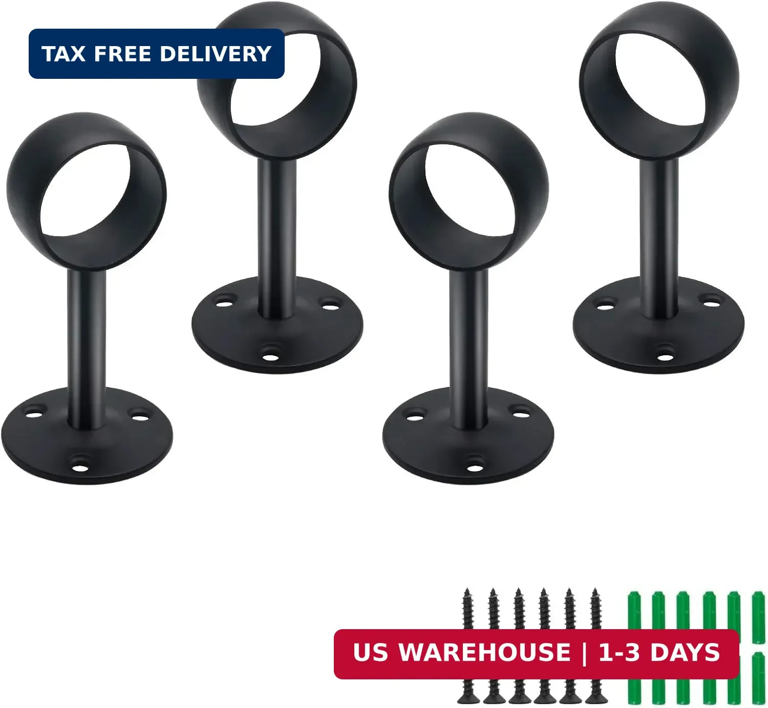 4pcs Ceiling Mount Curtain Rod Bracket,1-1/4 Inch,Matte Black | 4 Pcs, Flange Cl