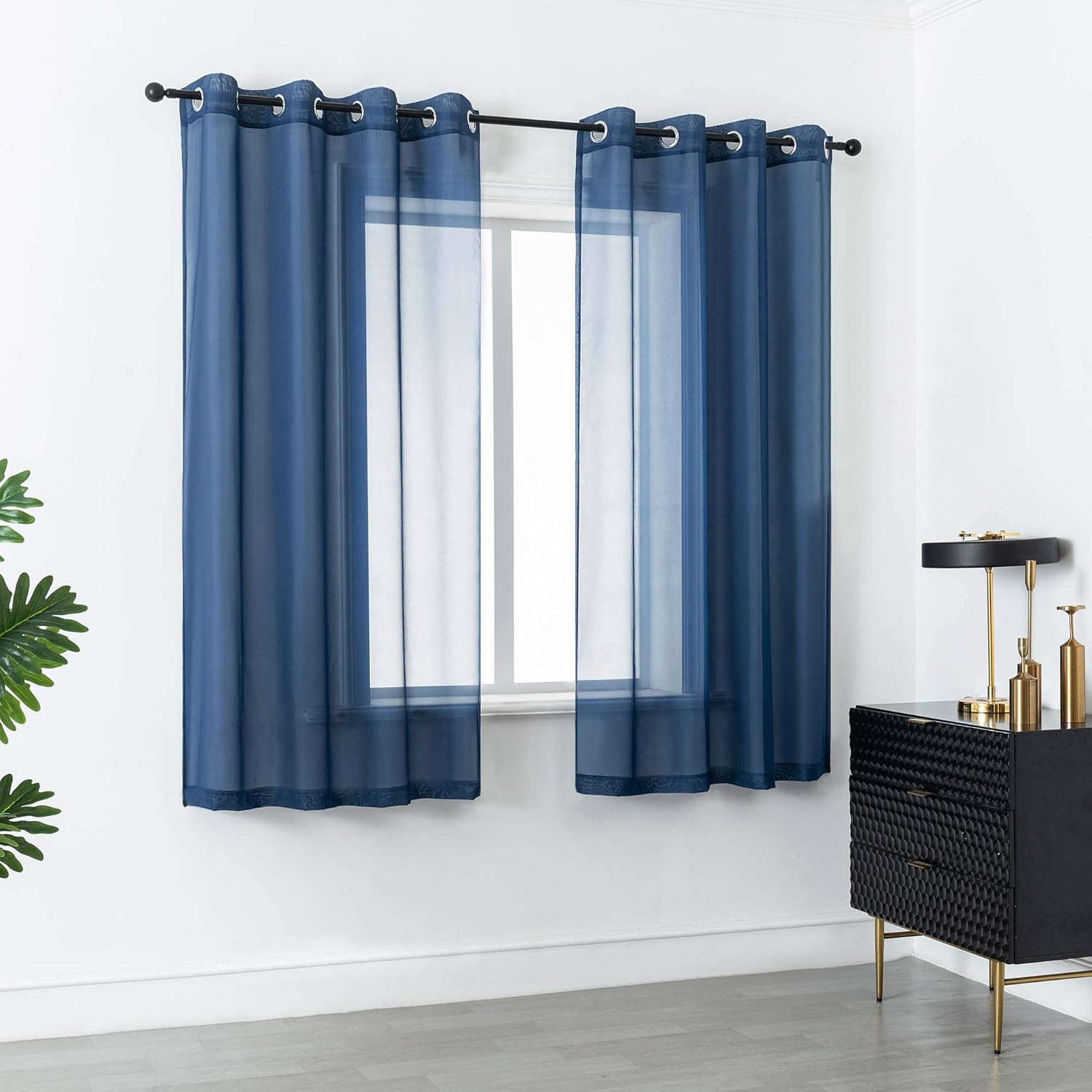 Navy Indigo Blue 54 Inches Sheer Curtains for Bathroom Small Windows with Gromme