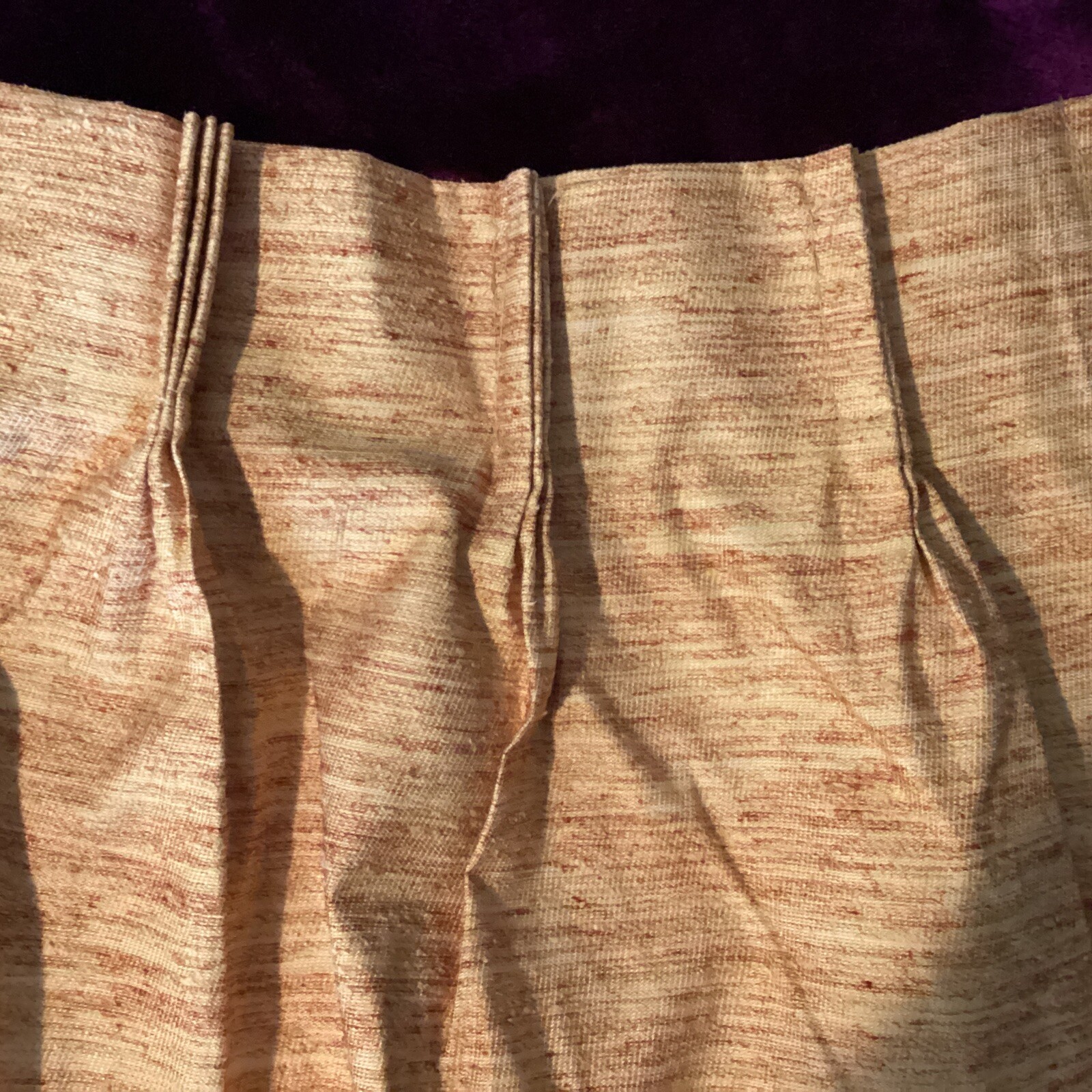 3 Panels Vintage Orange Woven Pattern Rubber Back Pinch Pleat Curtain Drapes