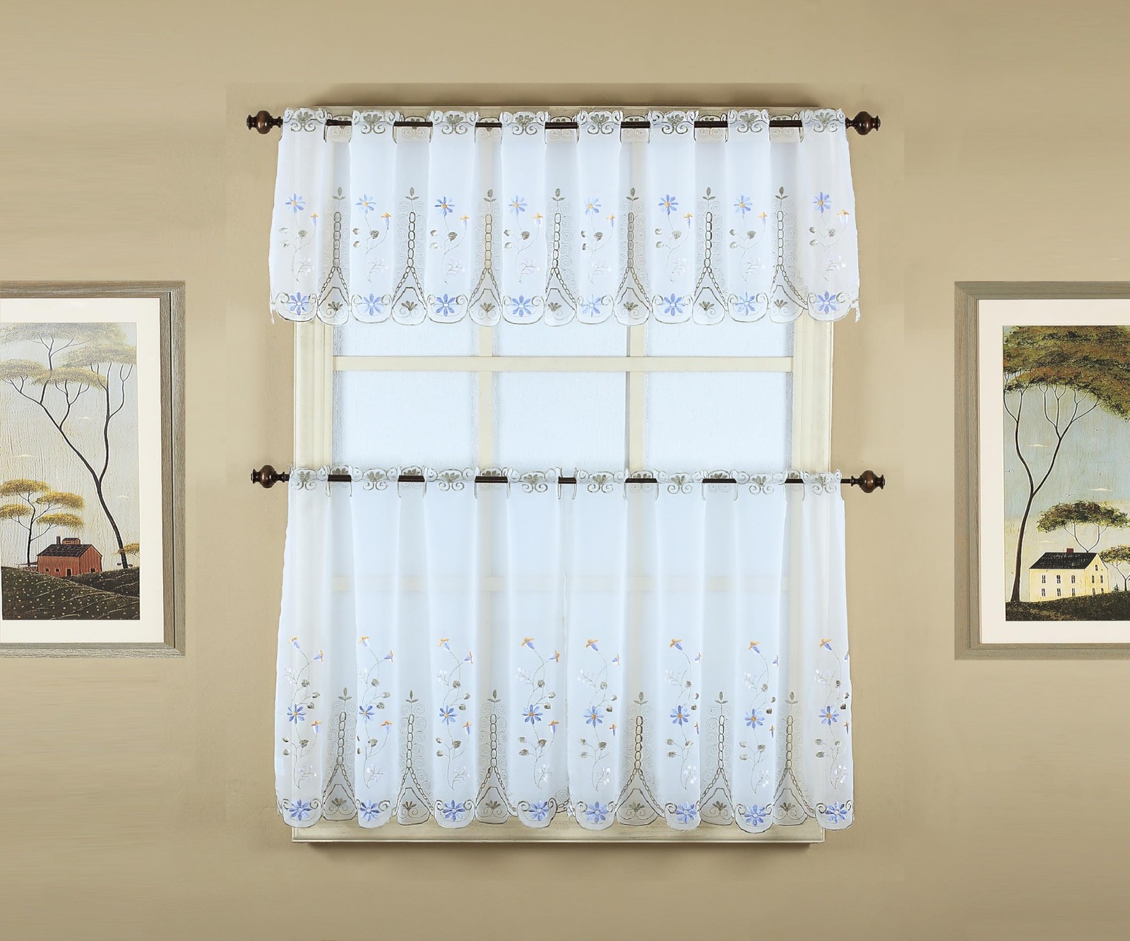 Today’s Curtain, Samantha Embroidered Sheer Tier 24″, White/Green, 59″ W x 24…