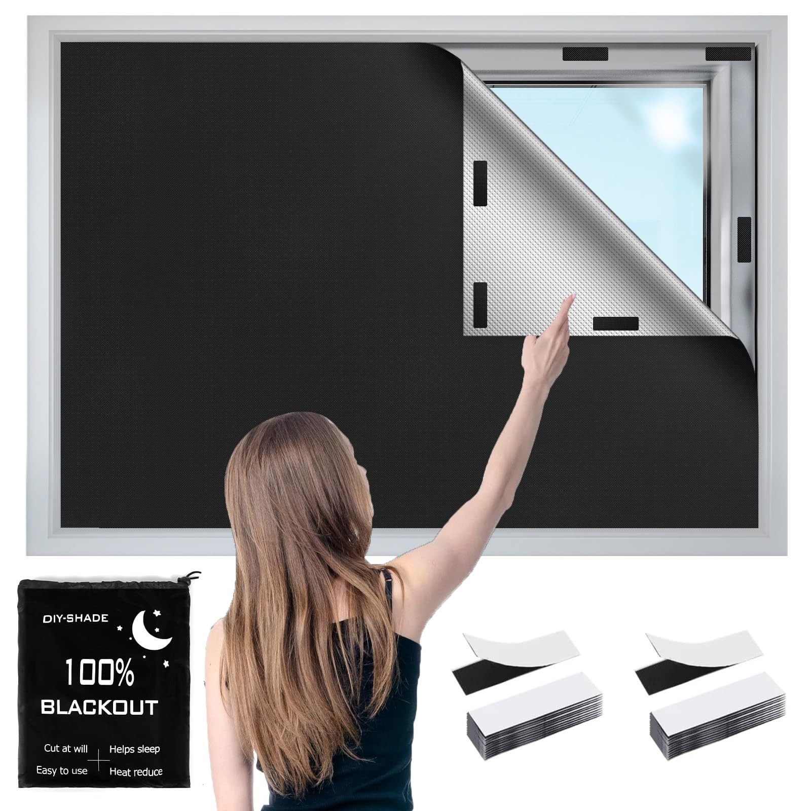 100% Blackout Window Cover 157×57” Portable Cuttable Shades for Bedroom RV Nurse