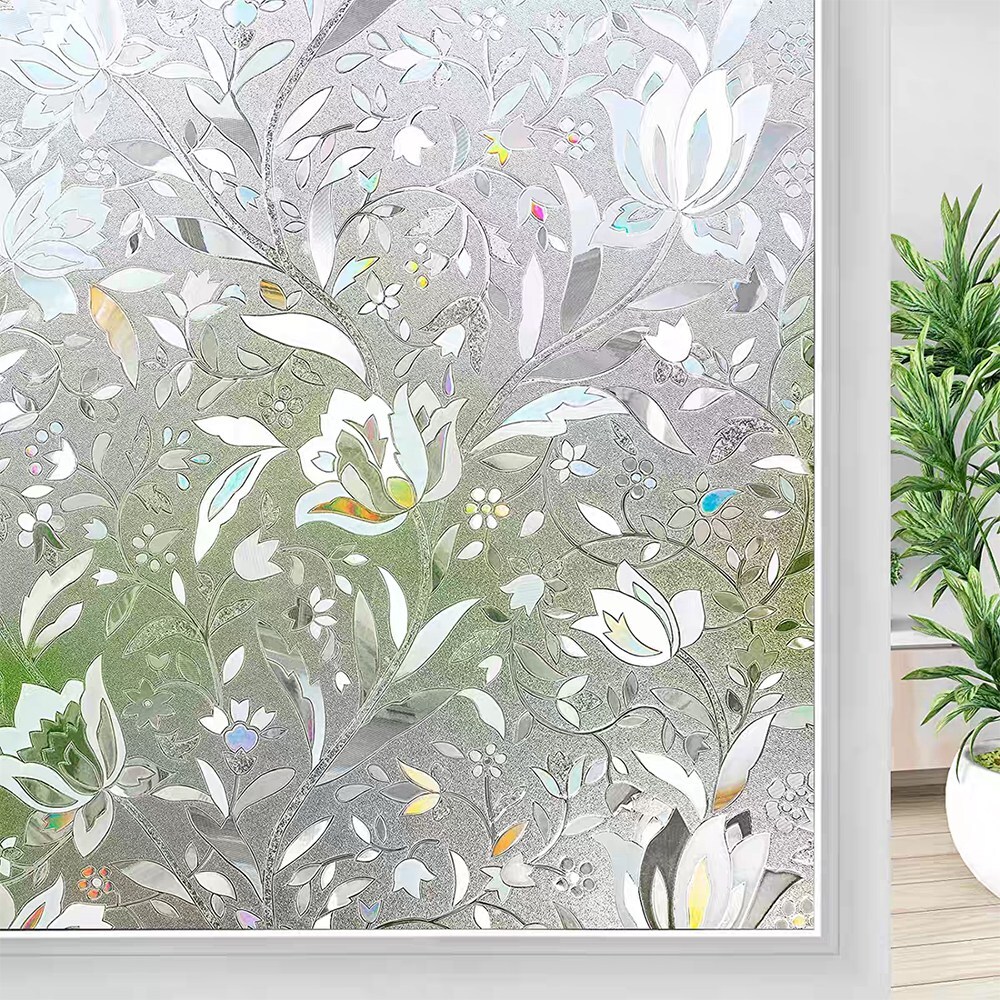 Tulip Window Privacy Film Static Cling Stained Glass Sticker for Bathroom