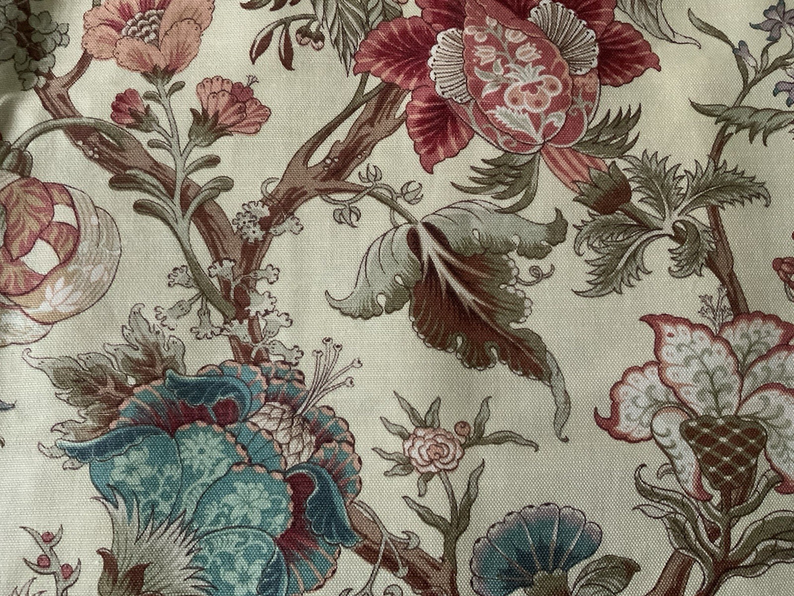 48”x88” Pair Of Handmade Jacobean Floral Curtain Panels Or Yardage (Rings Only)