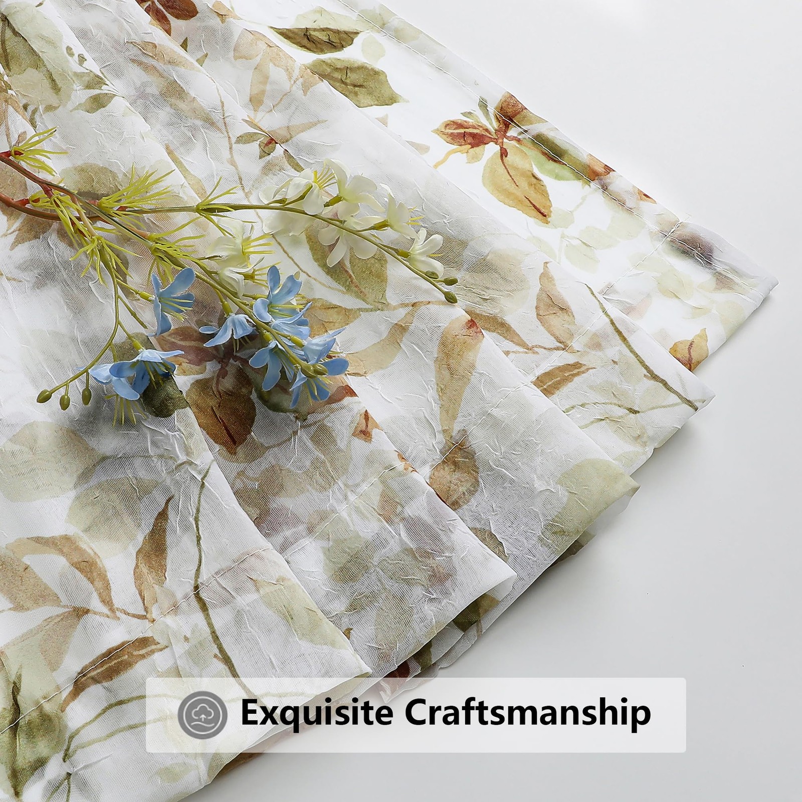 Crushed Kitchen Window Curtains 45 Inches 2 Panels Farmhouse Filtering Texture