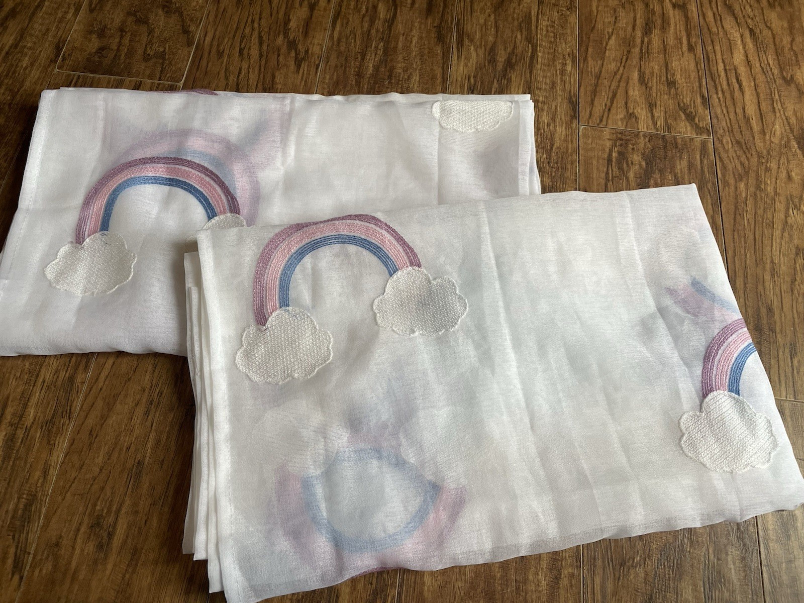 Your Zone Sheer Rod Pocket Curtain Panel 38 x 84 White Pink Blue Rainbow