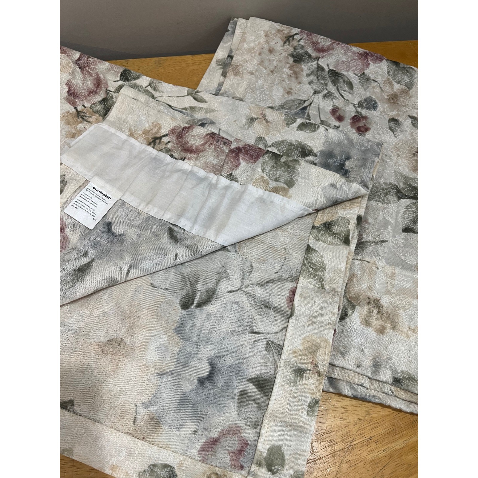 Vintage Burlington Floral Curtain Panels 38×82 Cream Pink Sage Botanical 2pc