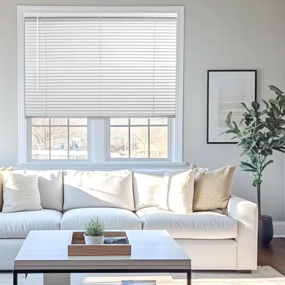 White Cordless 1 In. Vinyl Mini Blind – 70 In. W X 48 In. L Free Shipping NEW