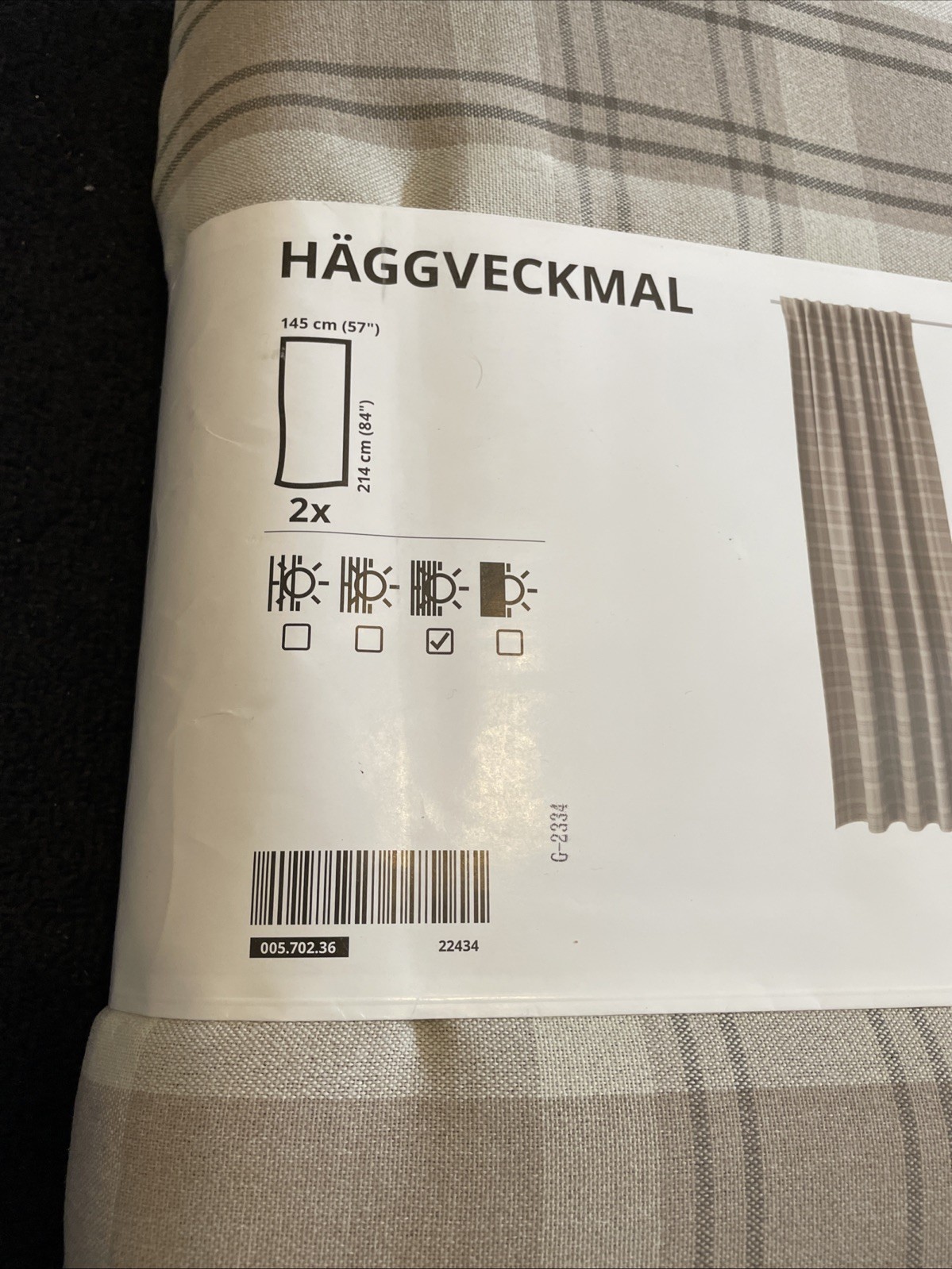 New IKEA HAGGVECKMAL 57″x 84″ Neutral Brown Plaid Curtain Panel Set 005.702.36