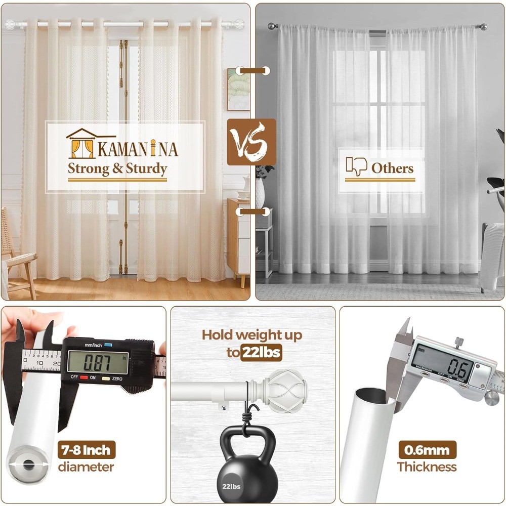 White Iron Telescopic Curtain Rod 32-120 Inch Adjustable Heavy Duty Wall Mount