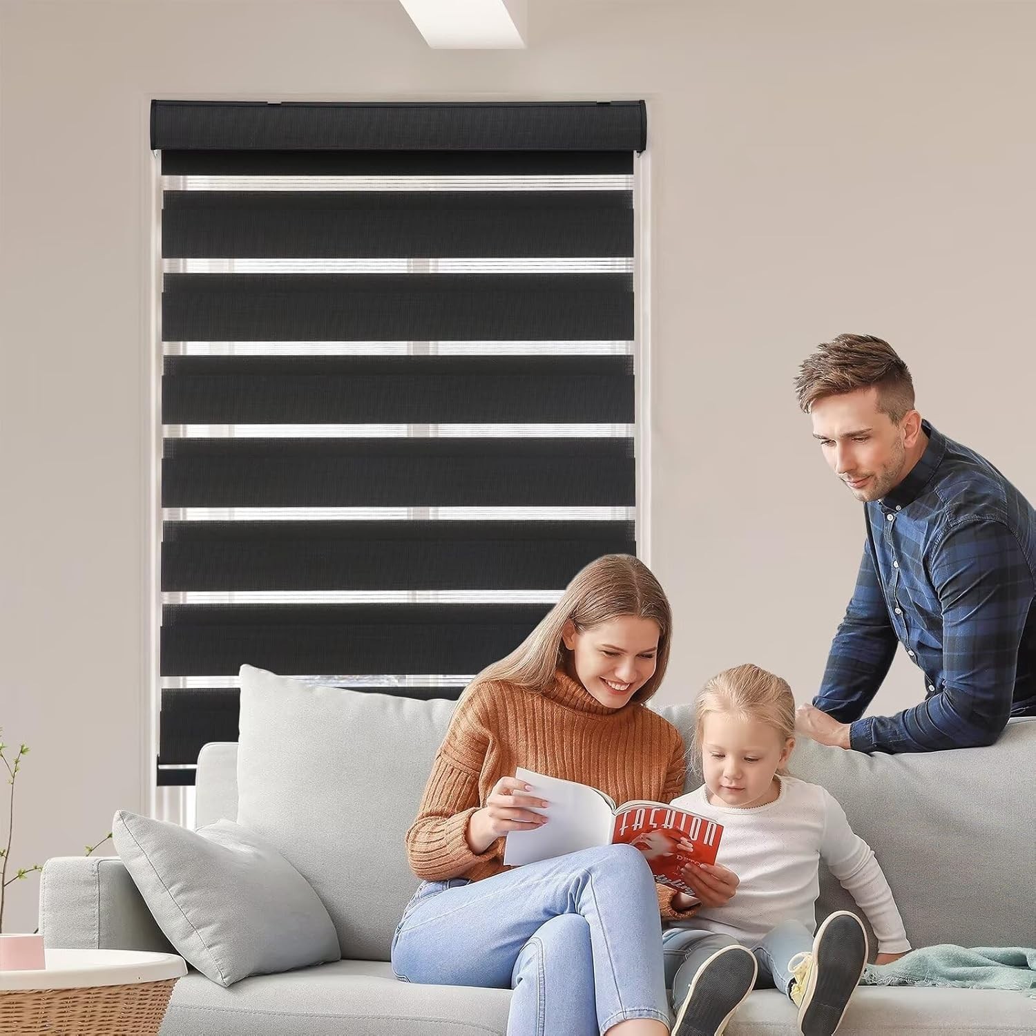 Roller Shades Zebra Blinds for Windows Cordless Light Filtering 23″ x 72″ Black