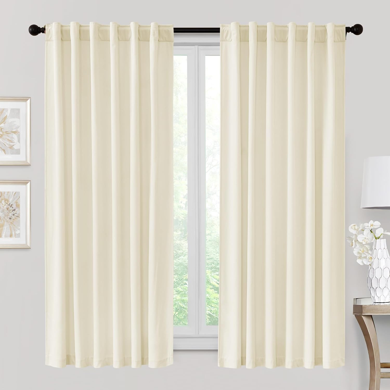 Velvet Curtains 63 Inches Length, Back Tab & Rod Pocket Soft Fabric Curtains & D