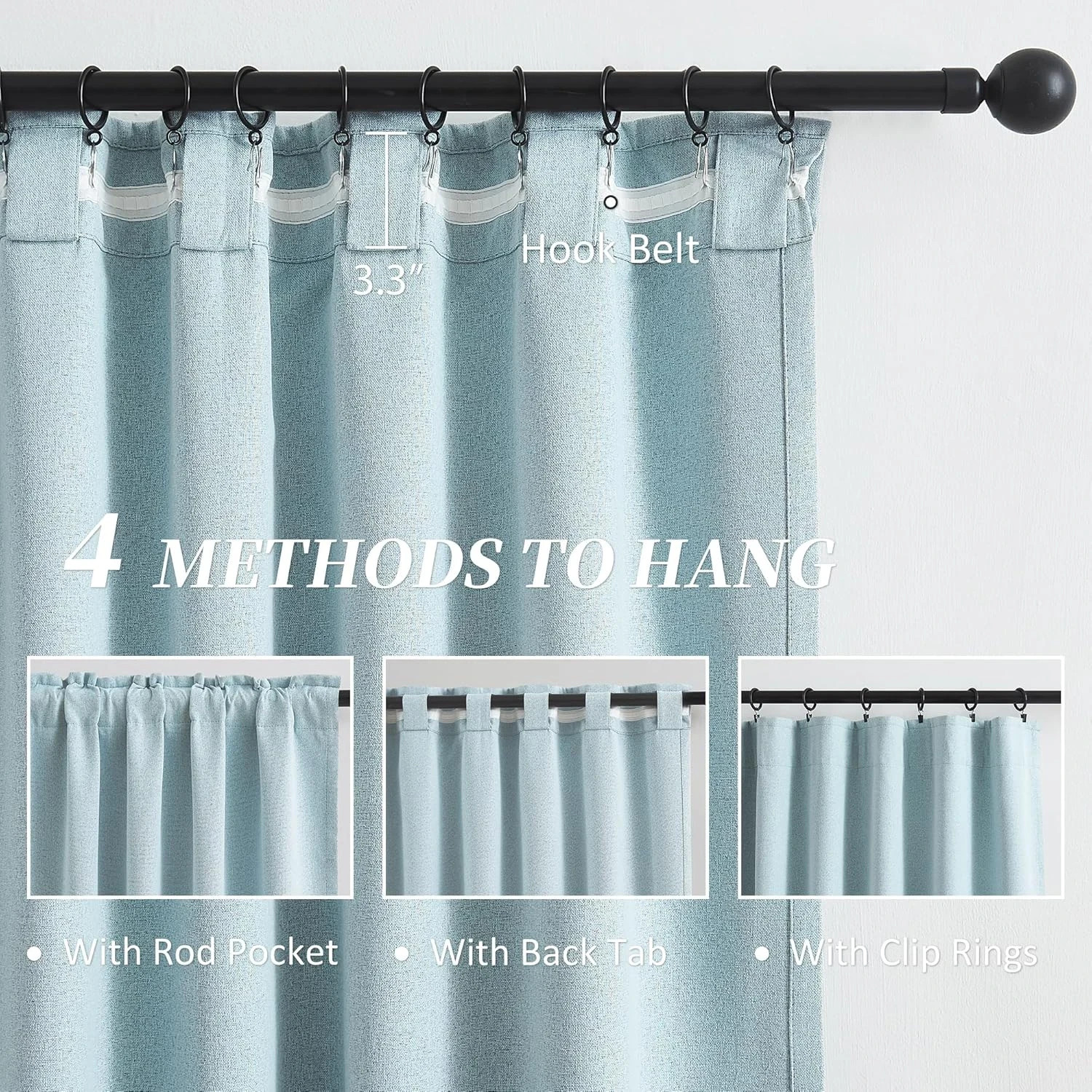 120″ Extra Long Blackout Curtains, Light Sky Blue, 2 Panels for Large Windows