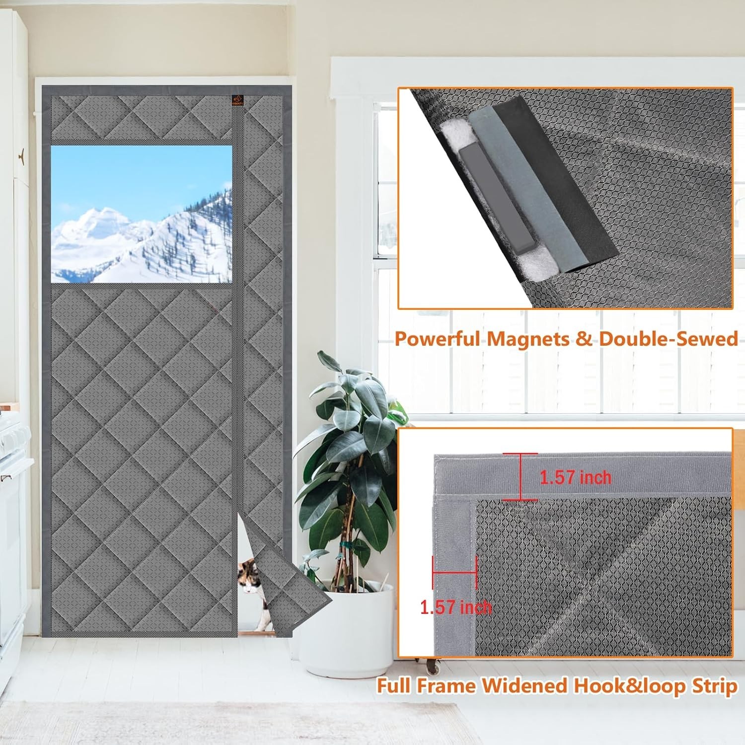 Detachable Magnetic Thermal Insulated Door Curtain 36″ x 80″ – Gray Elegance