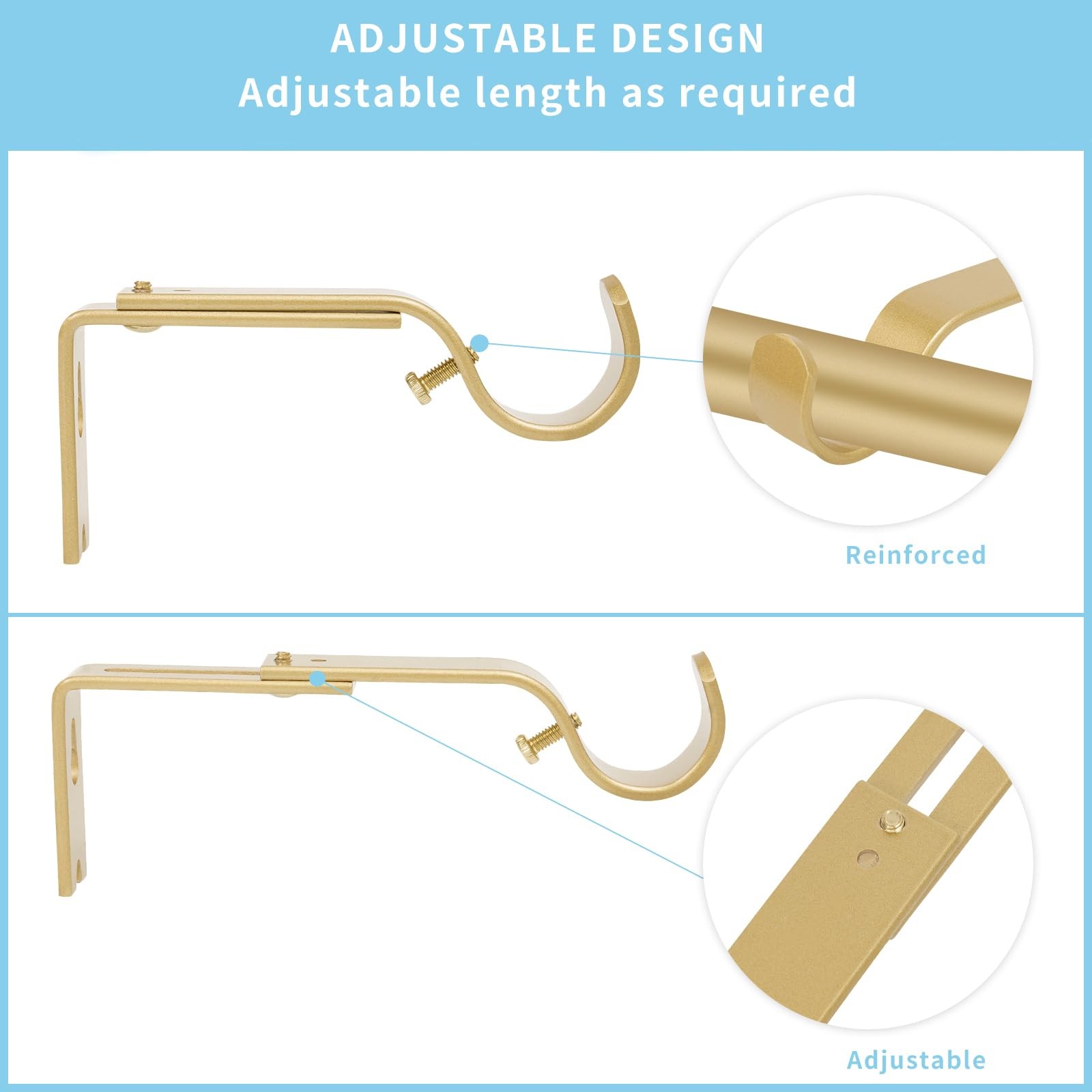 Heavy Duty Adjustable Gold Hook Hangers Premium Wall Brackets Fits 7/8 1 Inch