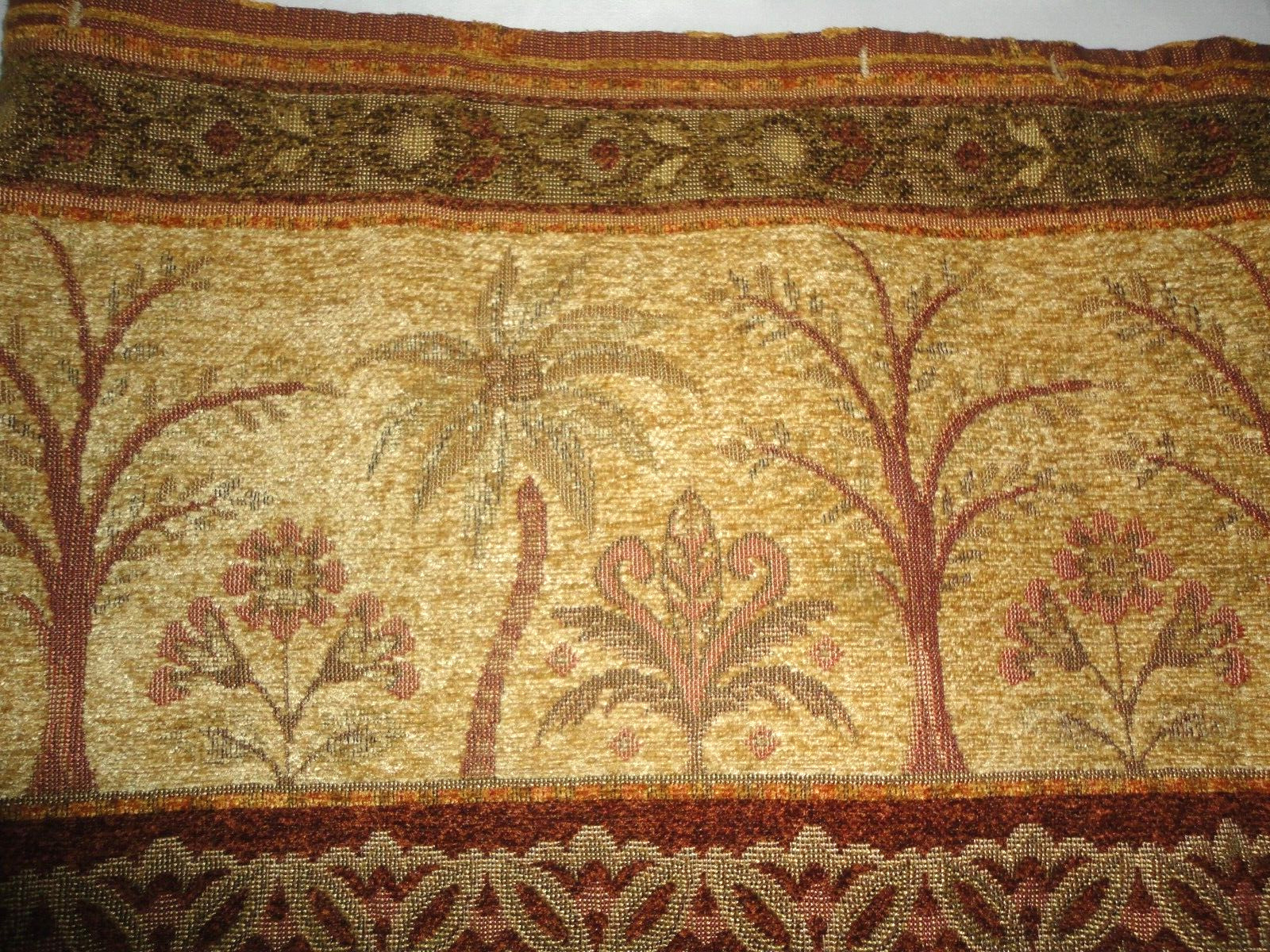 CROSCILL PALM TREES ELEPHANT FRINGED INDIA CHENILLE GOLD MAROON VALANCE 16X50