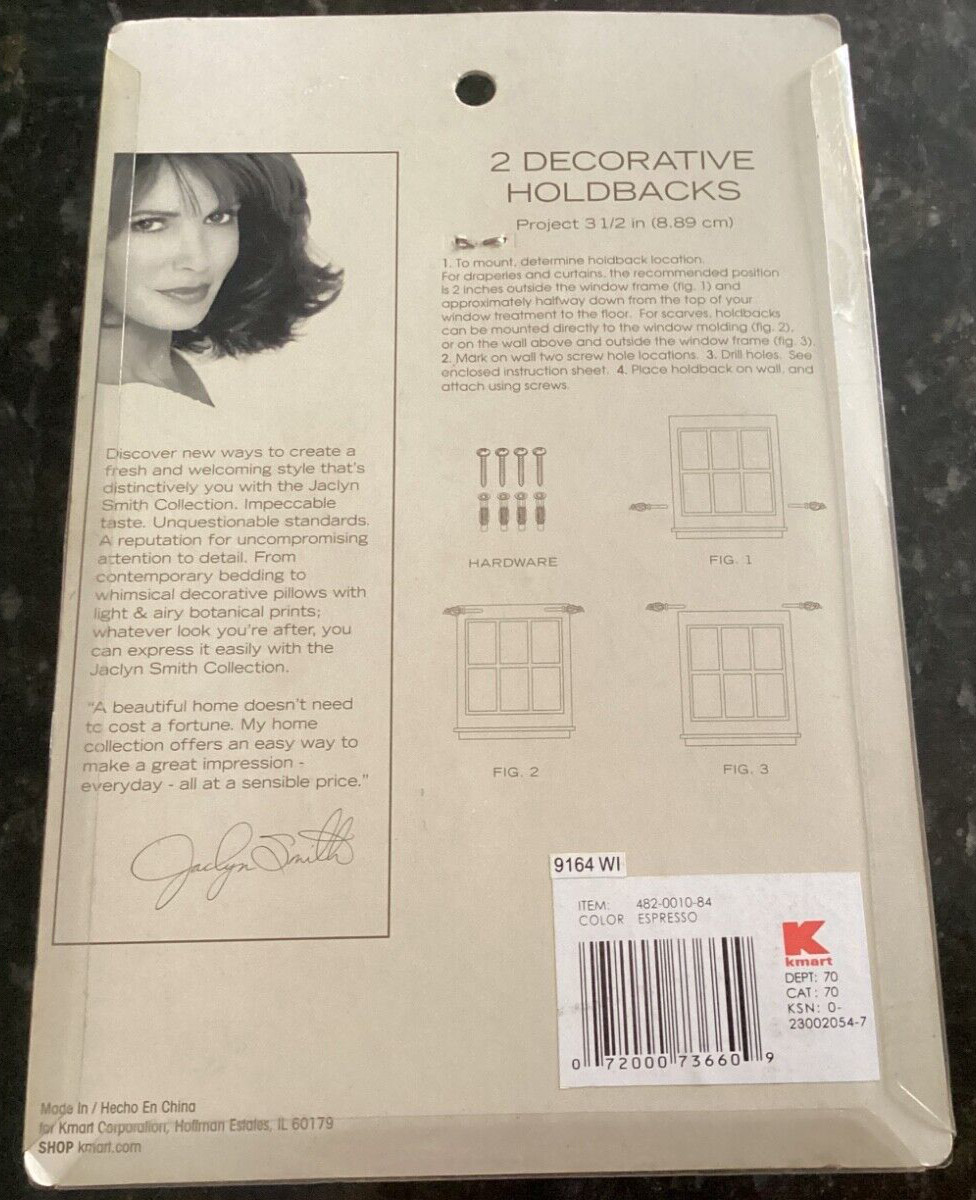 Jaclyn Smith 2 Decorative Holdbacks – Espresso – Black/Brown Finish