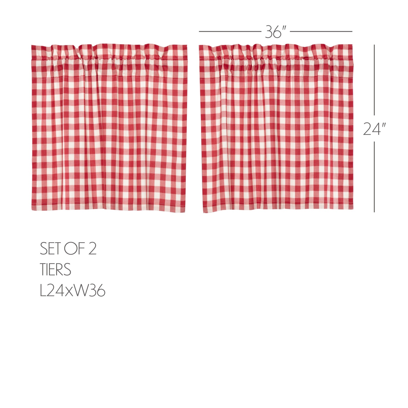Farmhouse 24″x36″ Tier Pair Red Rod Pocket Kitchen Window Curtains VHC Brands