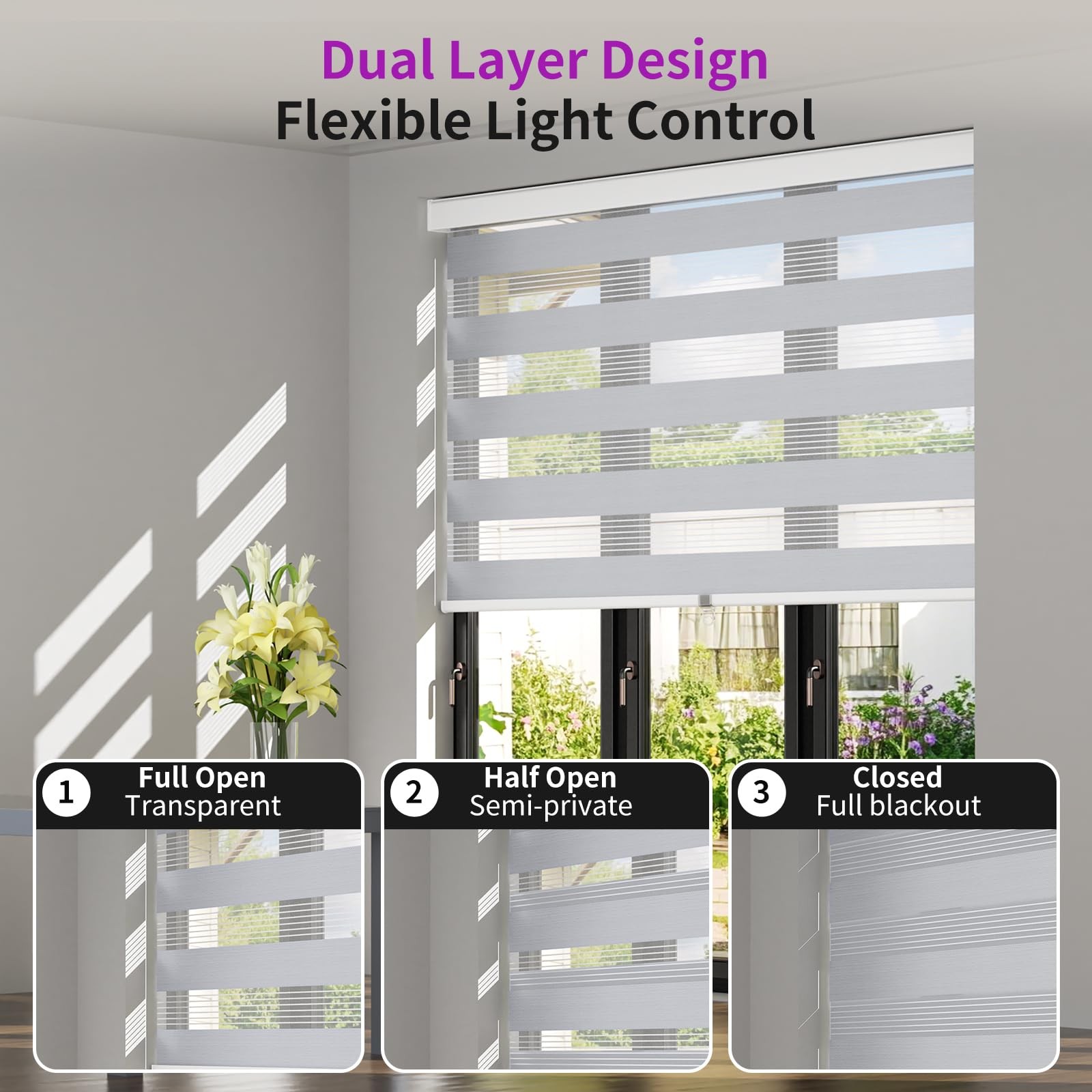 Astomi Cordless Zebra Blinds Roller Shades 35 W X 72 H Silver Striped Sheer