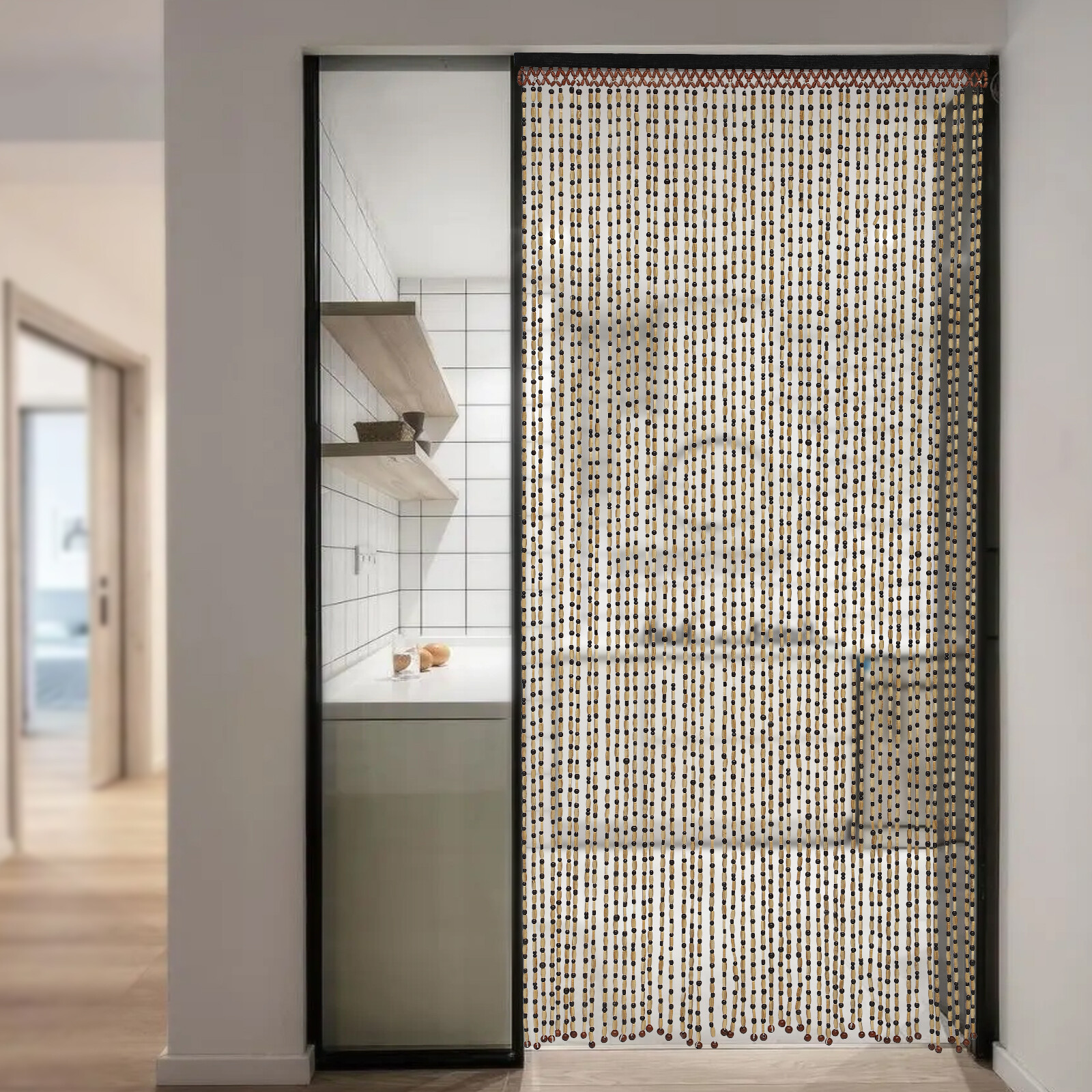 74.8 Inch Boho Natural Wood and Bamboo Beaded Curtain for Doorway Room Divider