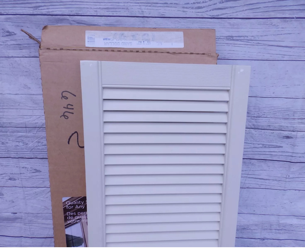 15″ x 67″ PLYGEM Open Louvered Polypropylene Shutters Pair in Sand Dollar