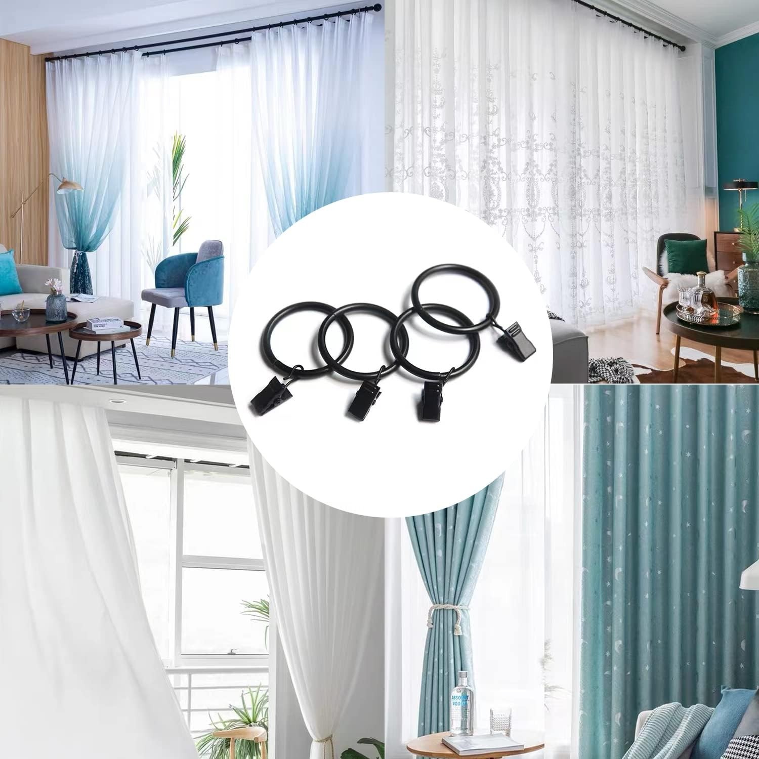 40 Pack Metal Curtain Rings with Clips, Drapery Clips with Rings, Curtain Han…