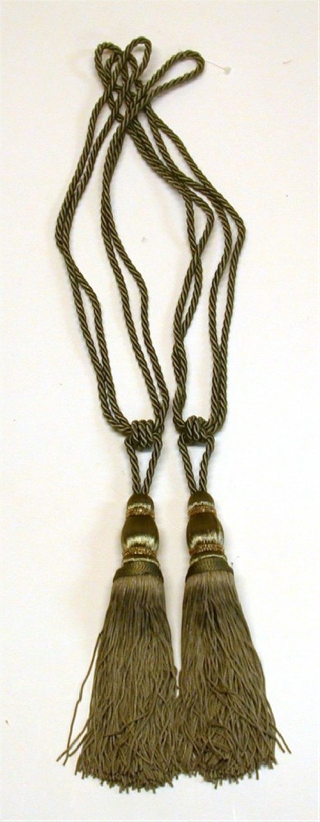 (2) CONSO Rope Curtain Tiebacks w/ Tassels ~ Asparagus Green ~ 22″ L **NEW**