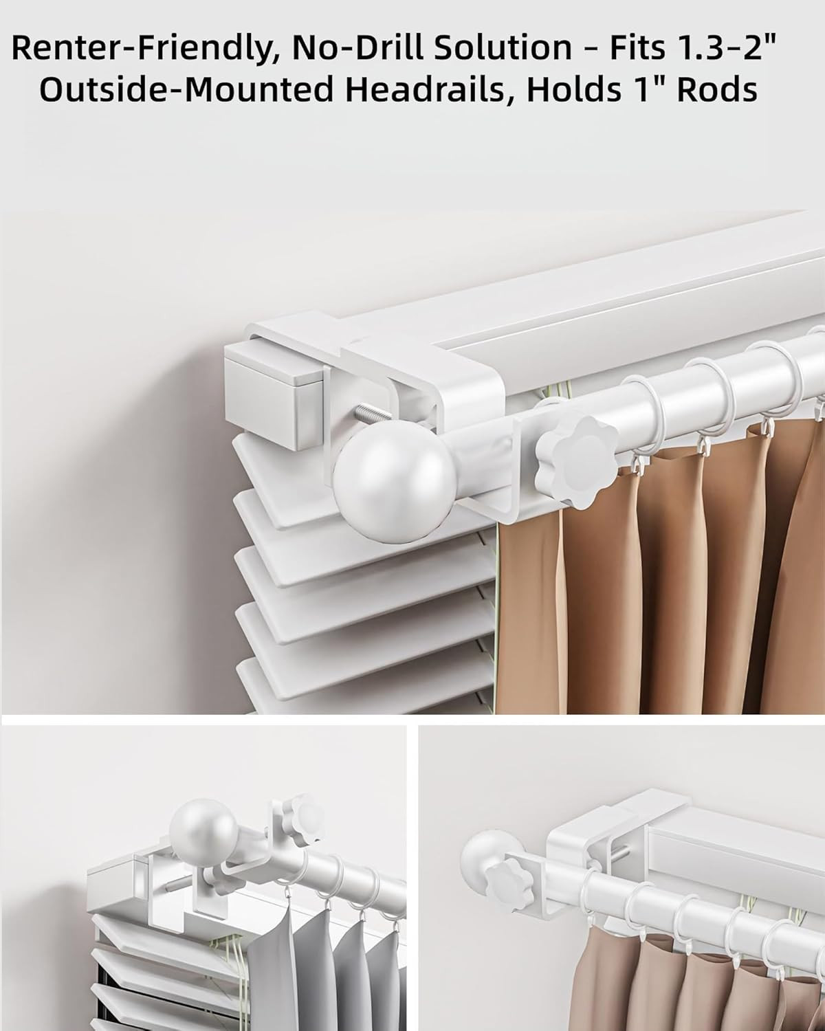 Over-Blinds Curtain Rod Brackets for Outside-Mounted Blinds, Blinds Curtain Rod