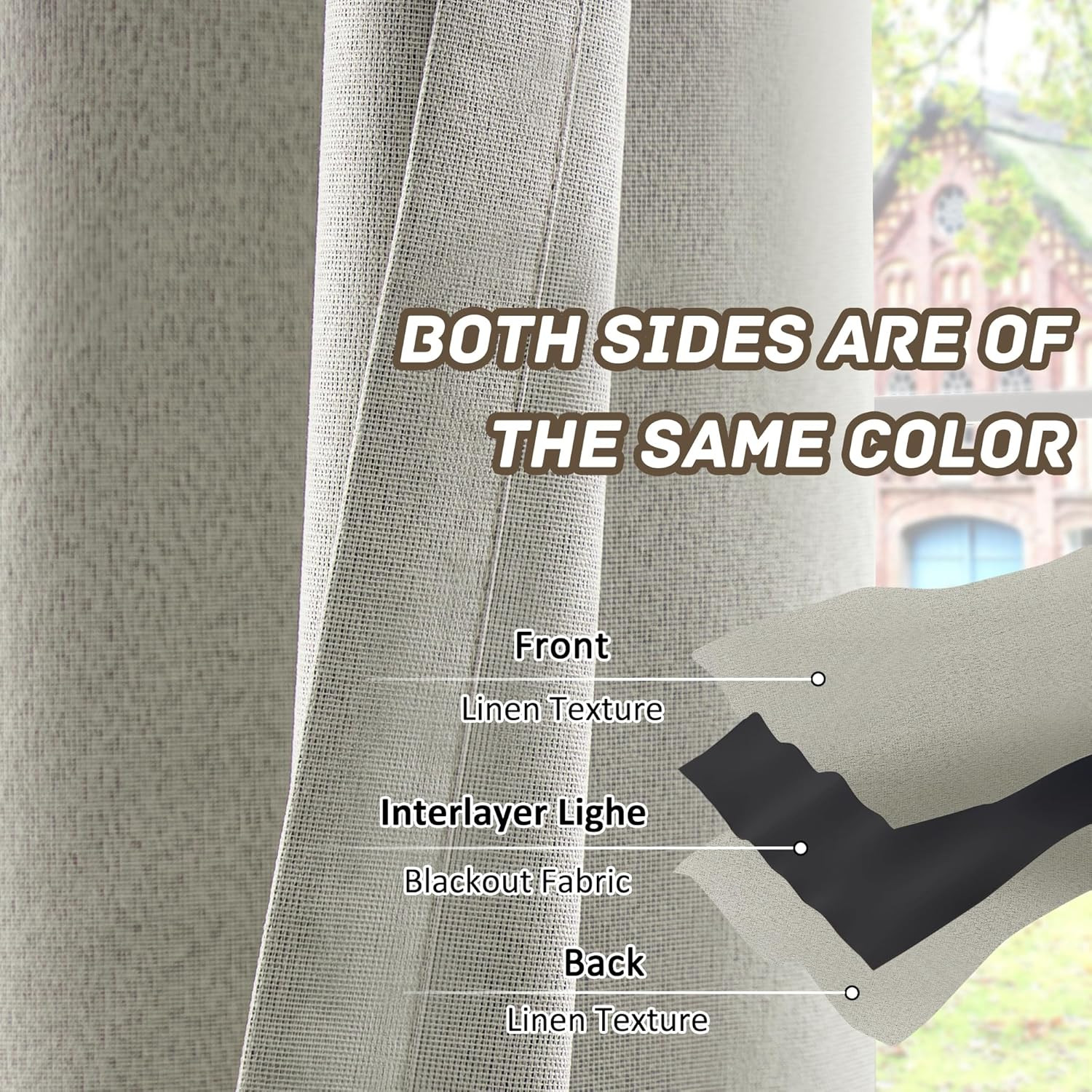 100% Blackout Linen Textured Curtains 84 Inch Length 2 Panels Set for Living Roo
