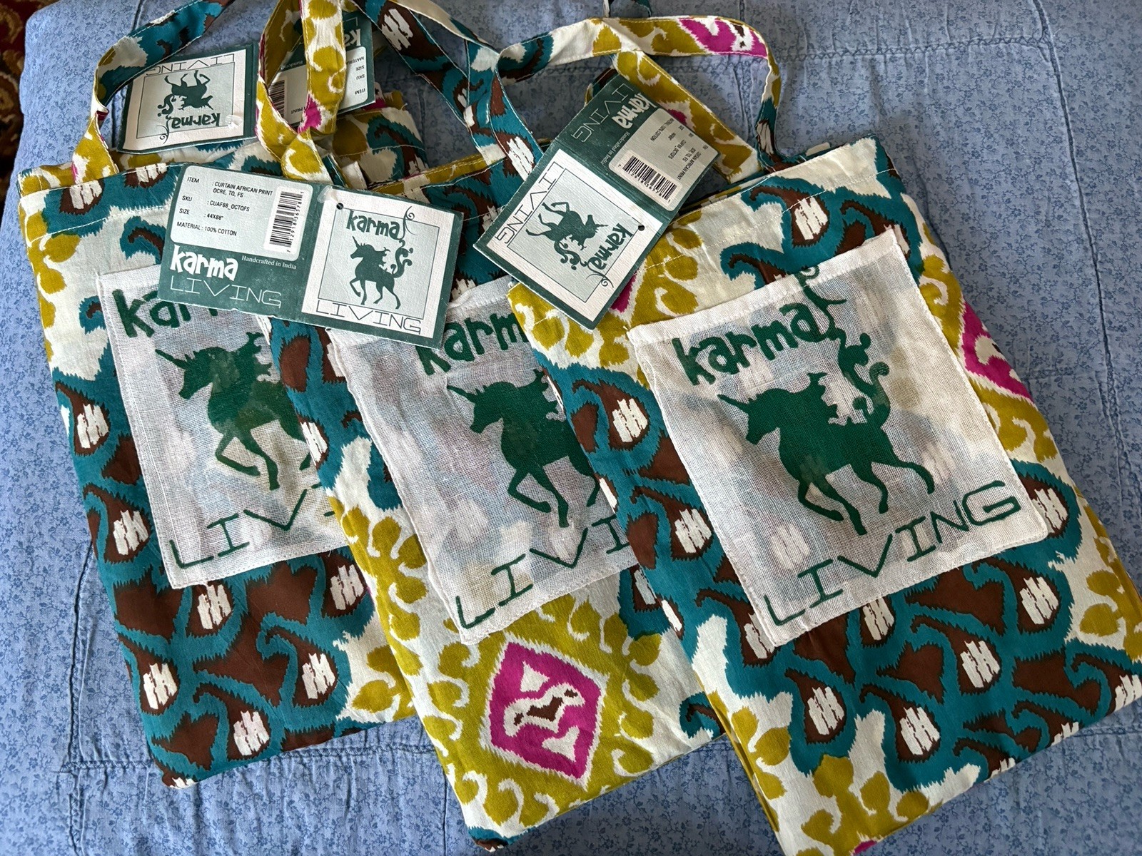 Karma Living NEW curtain AFRICAN PRINT 44″ x 88″ fair trade 100% Cotton 3 Panels