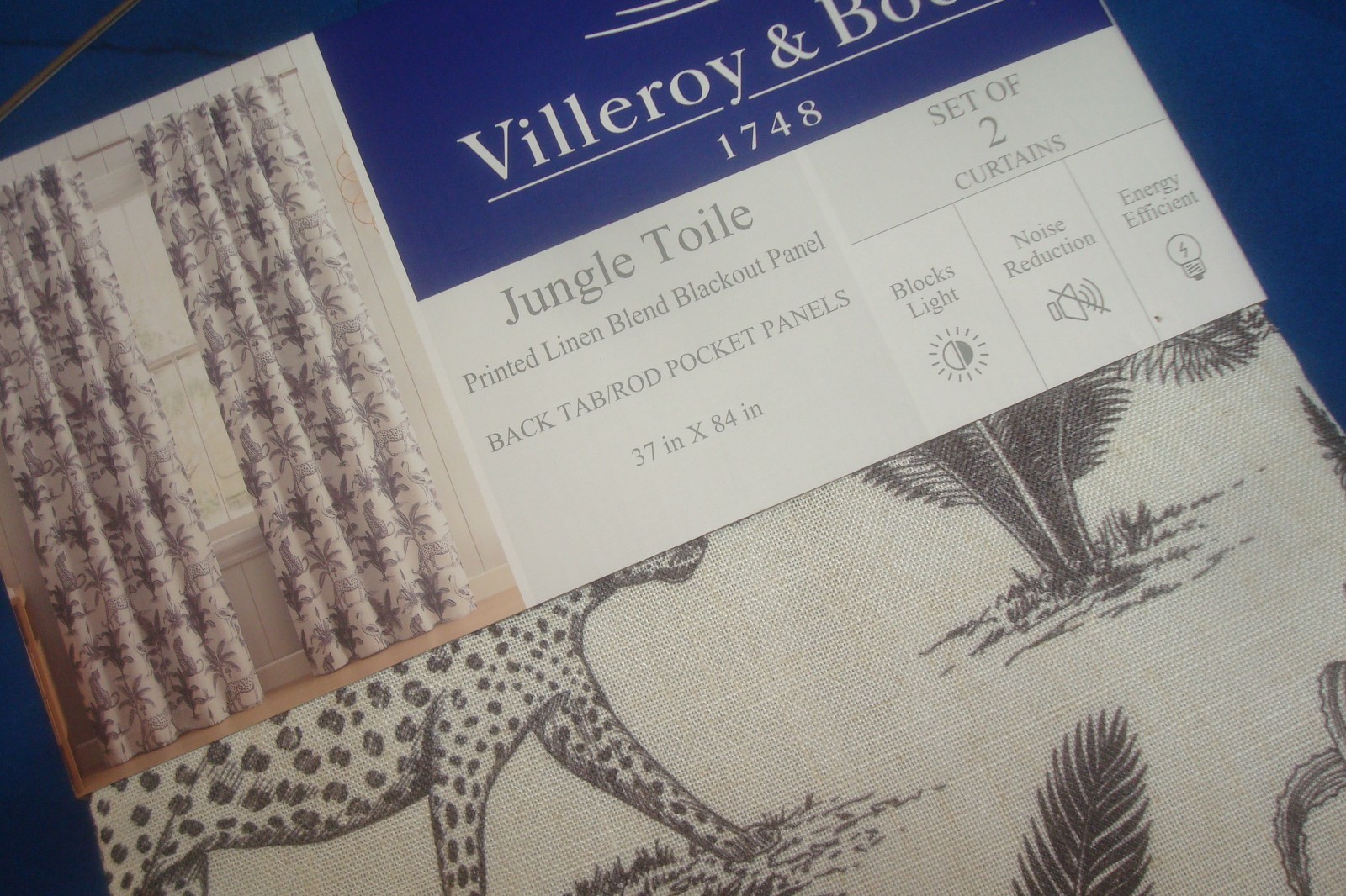 NWT Villeroy Boch Window Curtain Panels Lined 2 pc Jungle Toile Black out 84″ lg